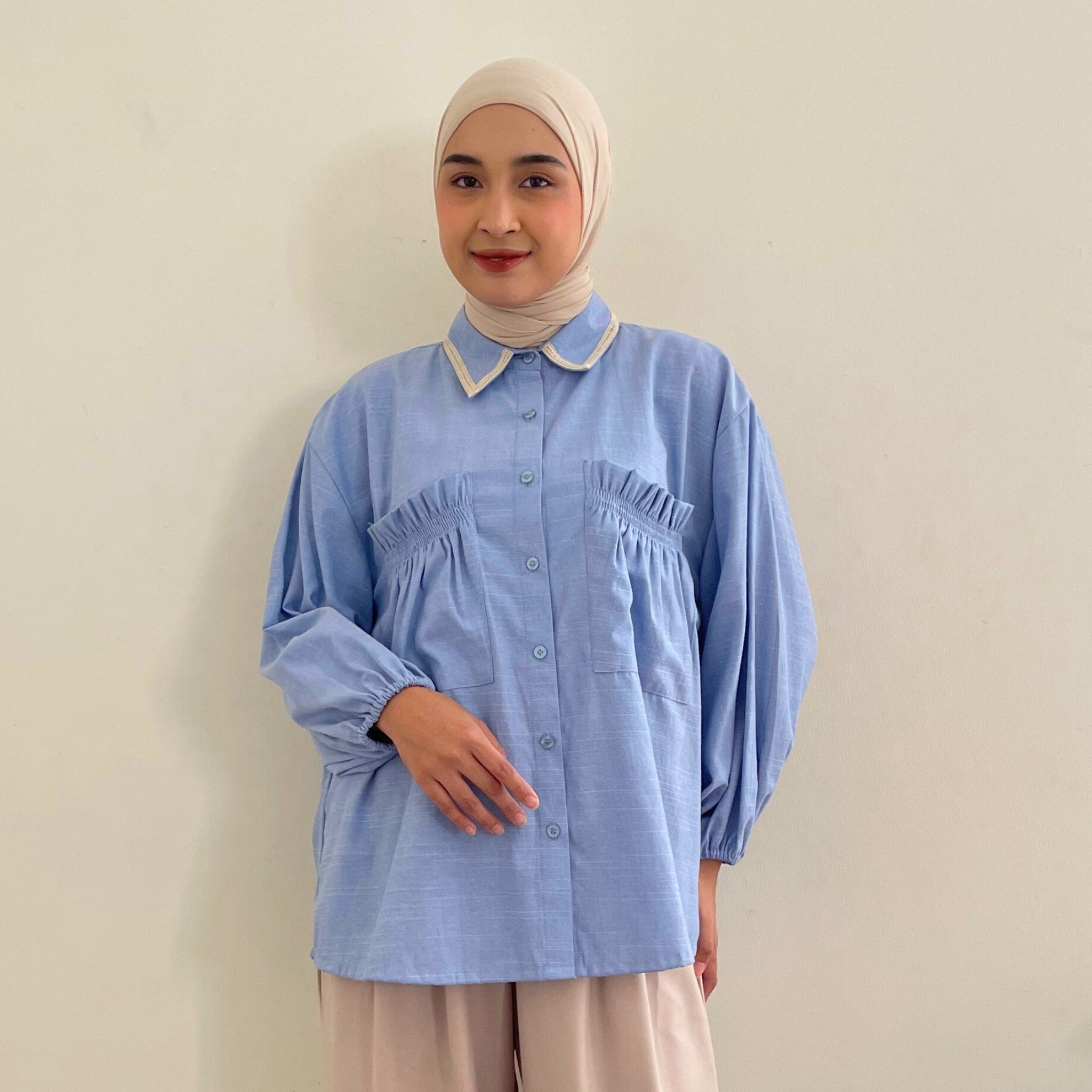 Eclemix Top Yumana | Atasan Wanita Kemeja Daily Basic Saku Loose