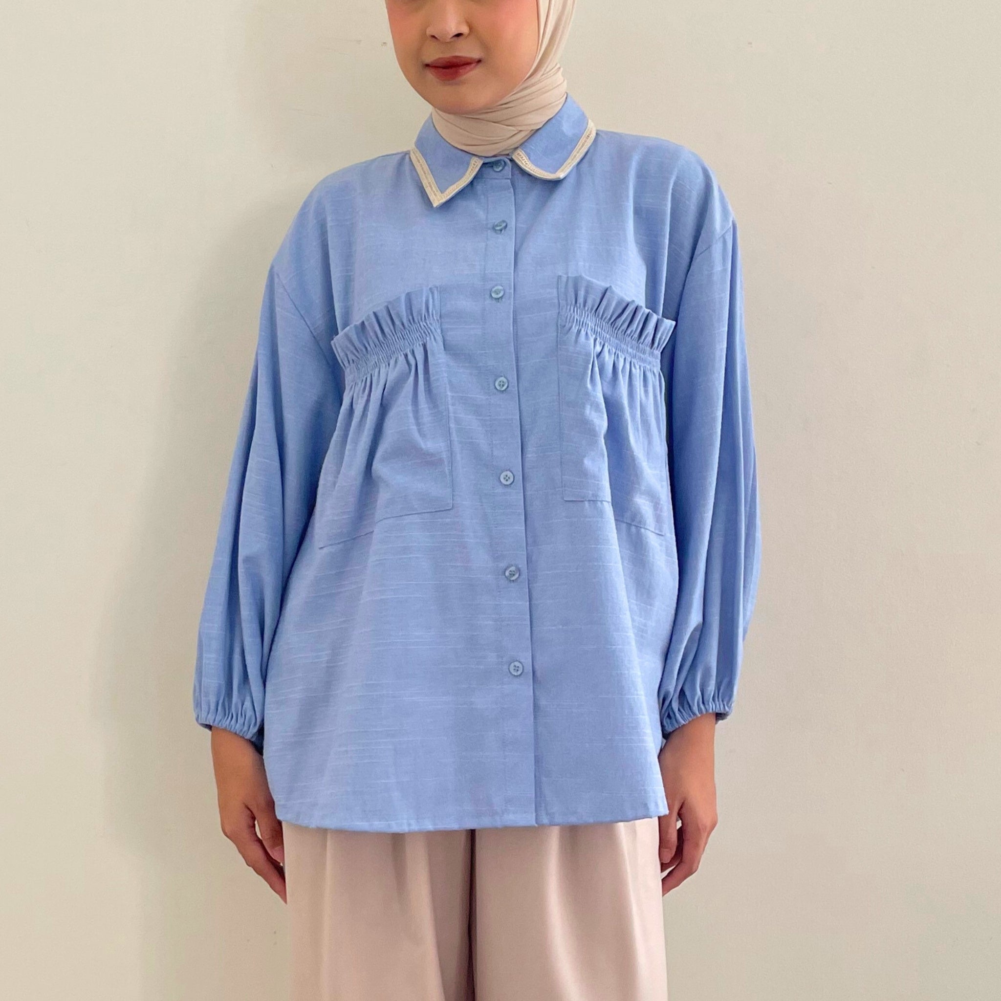 Eclemix Top Yumana | Atasan Wanita Kemeja Daily Basic Saku Loose