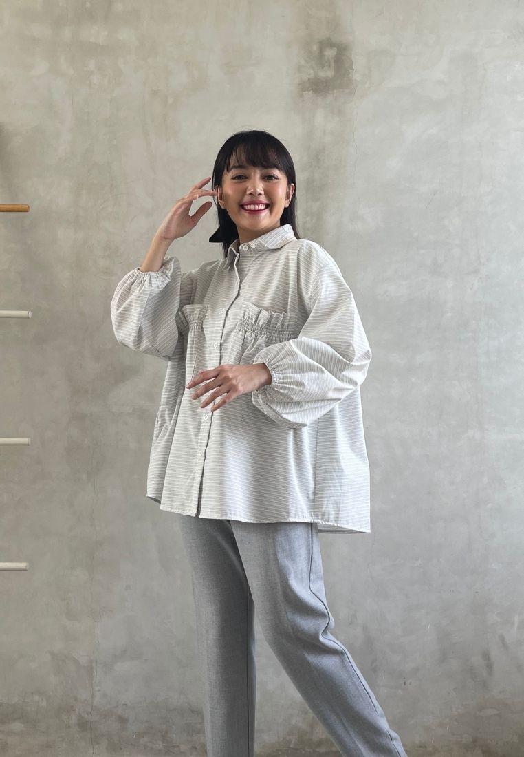 Eclemix Top Yumana | Atasan Wanita Kemeja Daily Basic Saku Loose