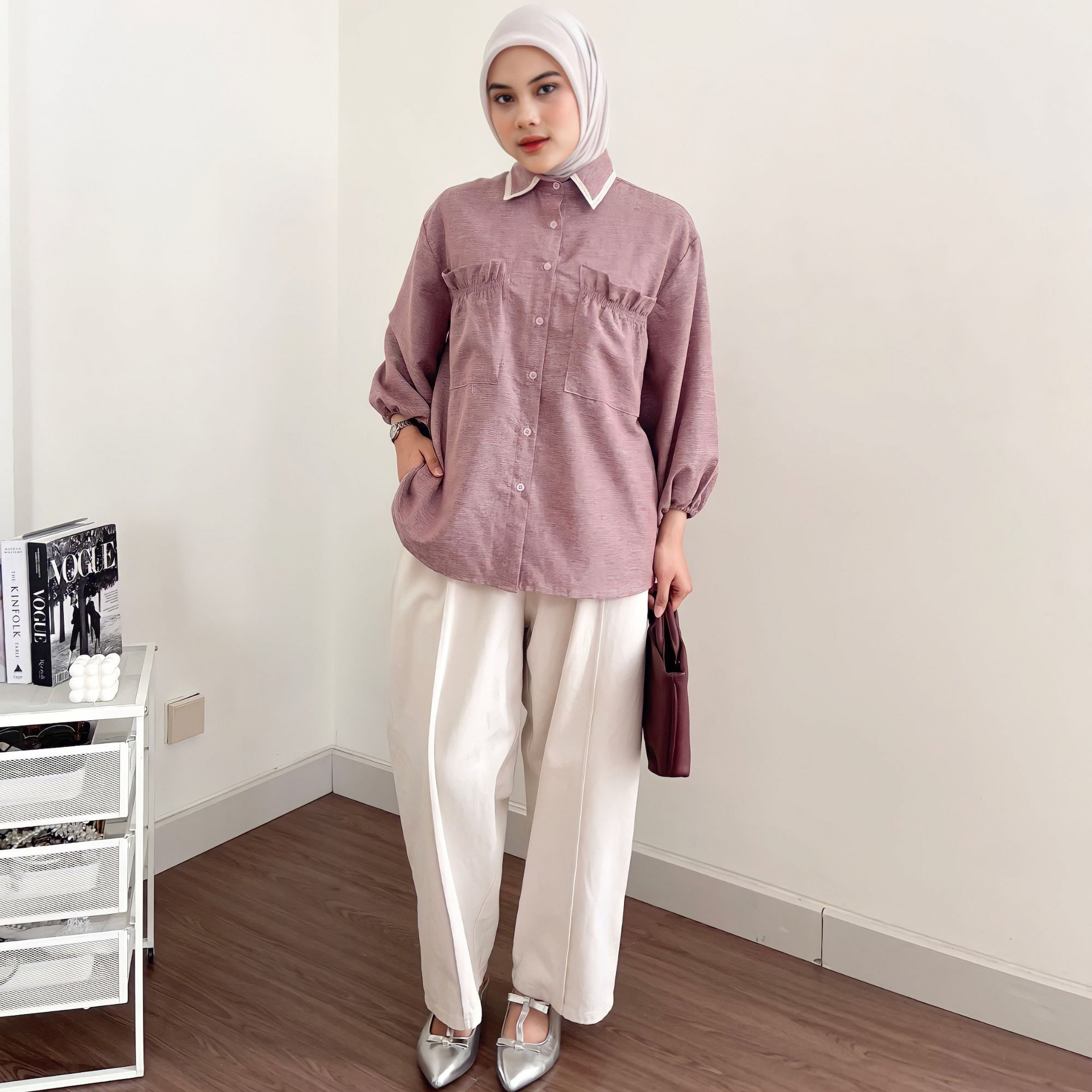 Image of Eclemix Top Yumana | Atasan Wanita Kemeja Daily Basic Saku Loose