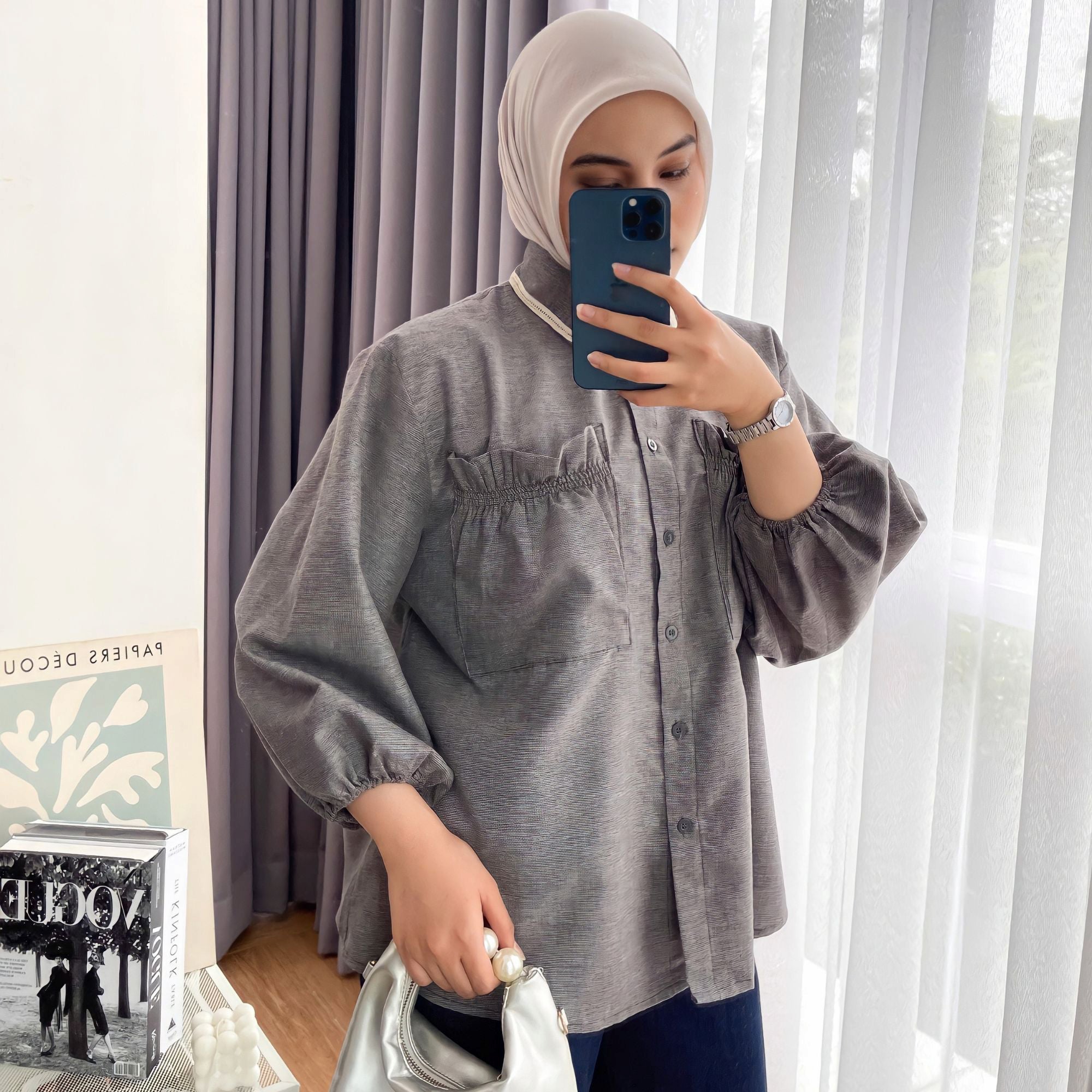 Image of Eclemix Top Yumana | Atasan Wanita Kemeja Daily Basic Saku Loose
