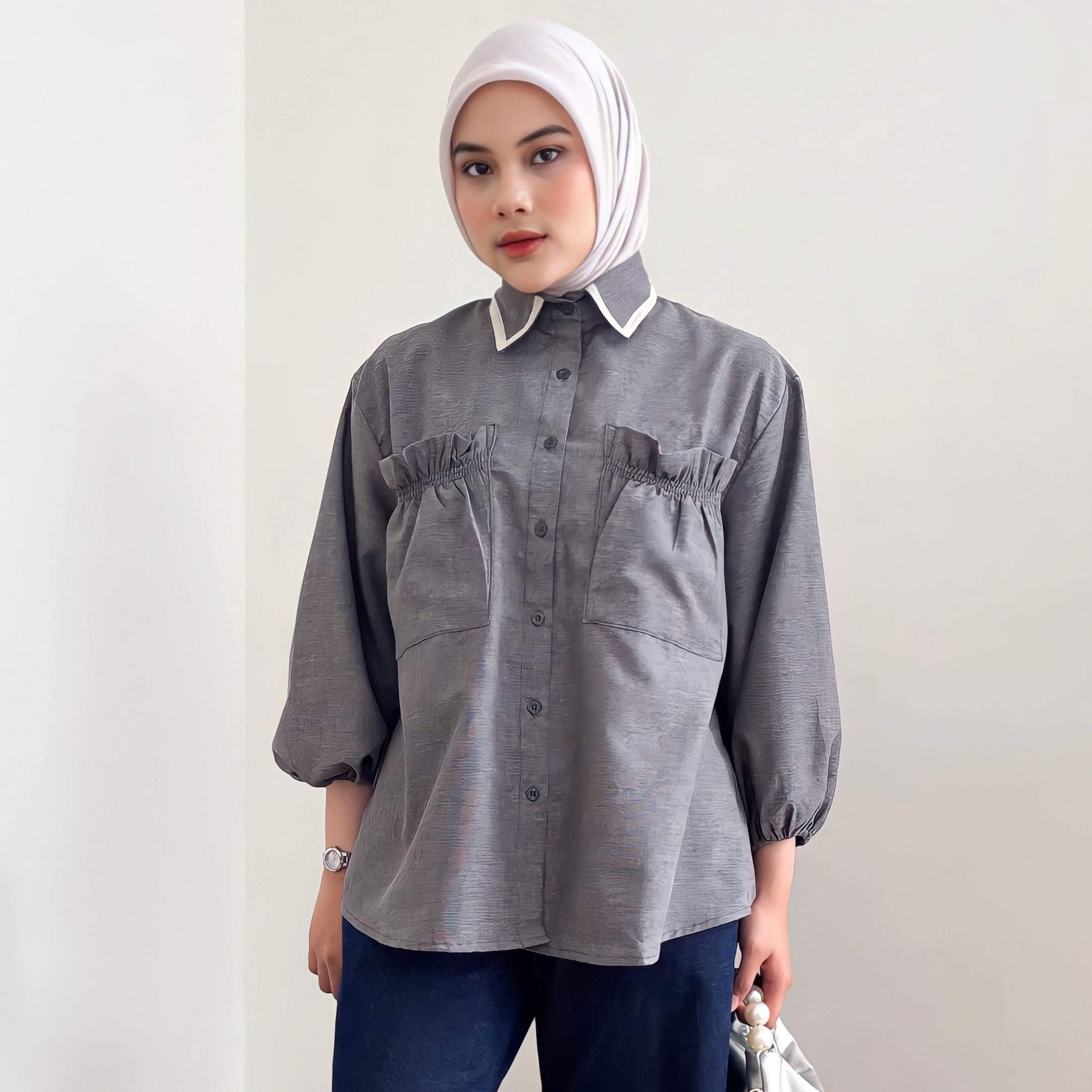Image of Eclemix Top Yumana | Atasan Wanita Kemeja Daily Basic Saku Loose