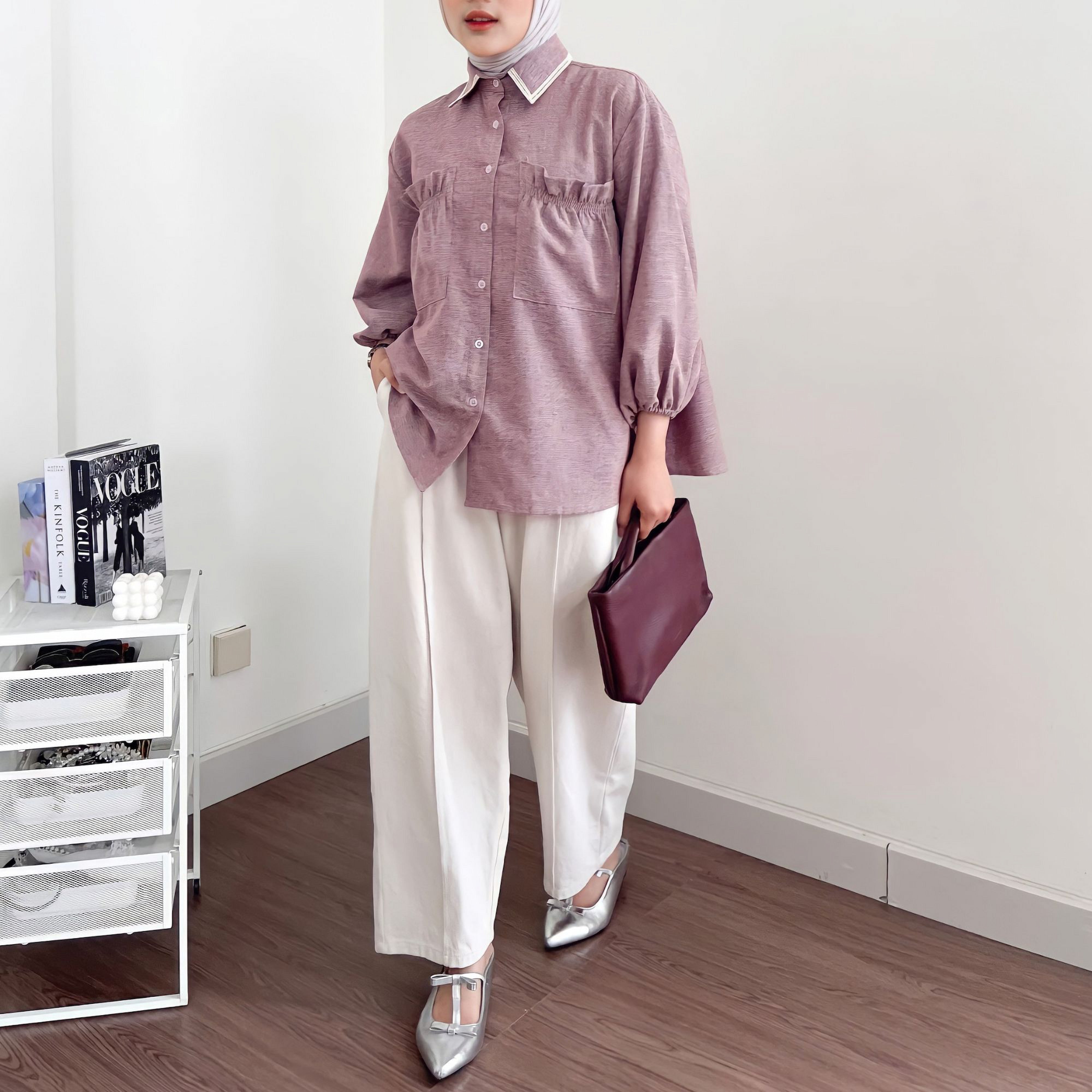 Image of Eclemix Top Yumana | Atasan Wanita Kemeja Daily Basic Saku Loose