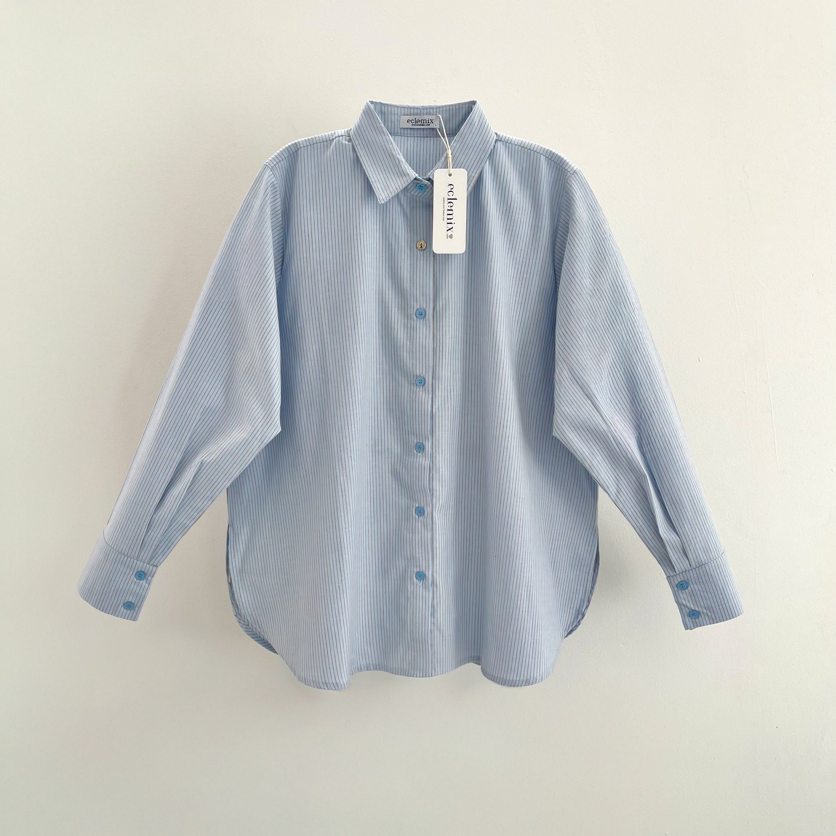 Image of Eclemix Top Airy | Atasan Kemeja Basic Stripe Salur Cotton Oxford