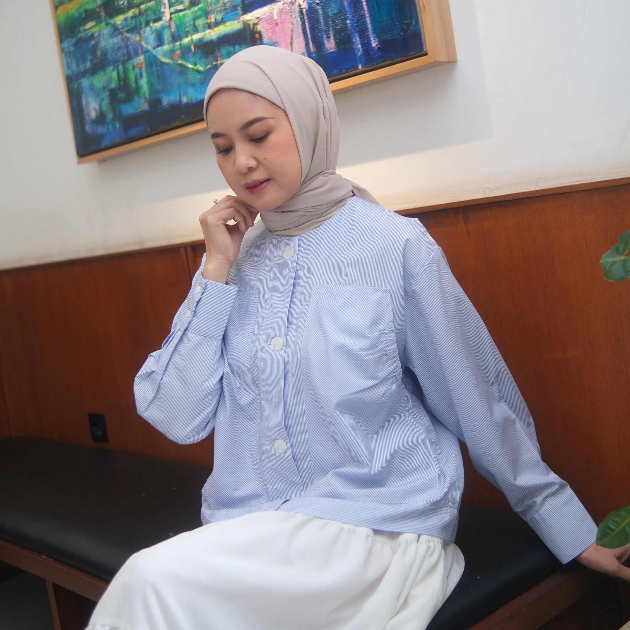 Eclemix Top Alexa Skipper Shirt | Atasan Wanita Kemeja Motif Stripes Salur