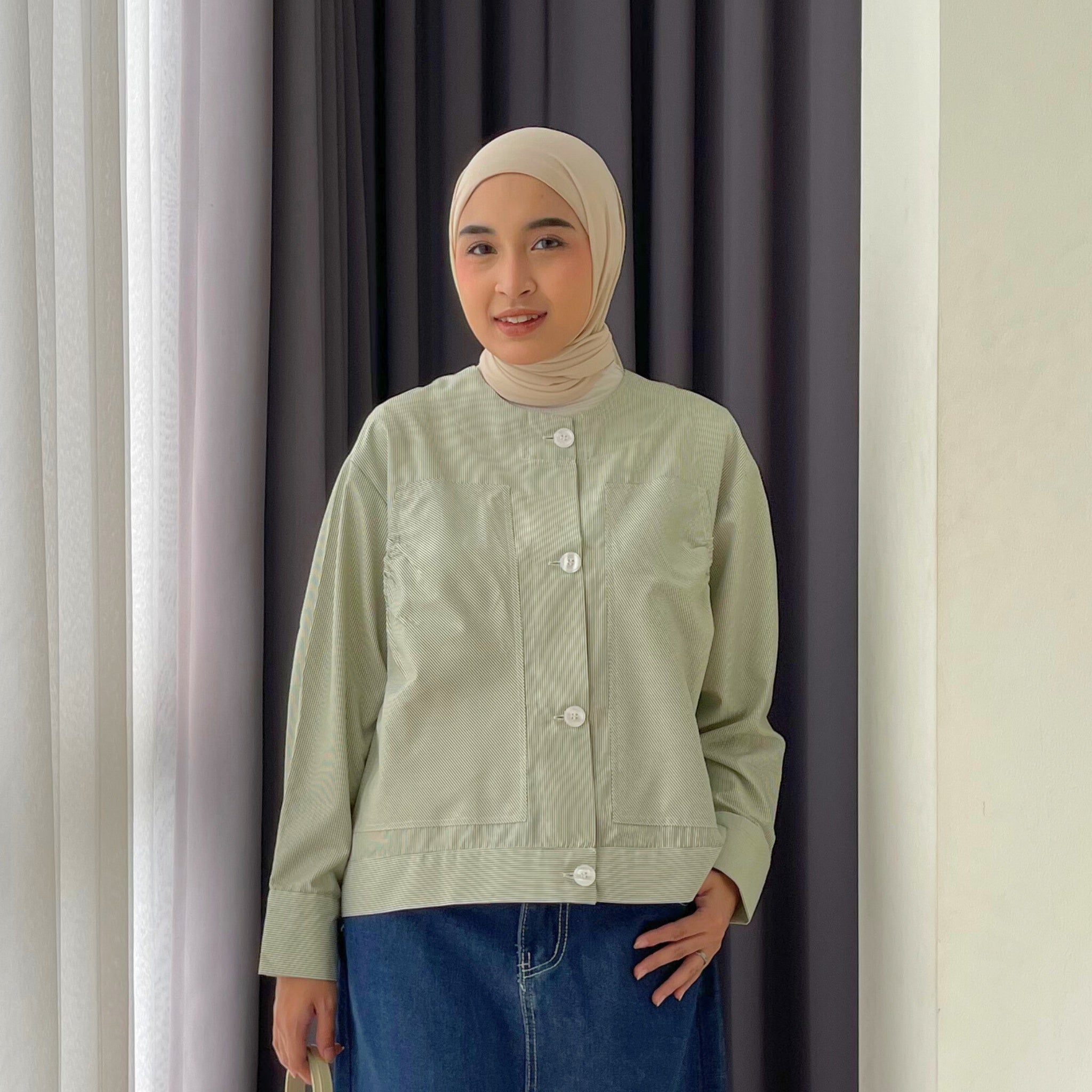 Eclemix Top Alexa Skipper Shirt | Atasan Wanita Kemeja Motif Stripes Salur