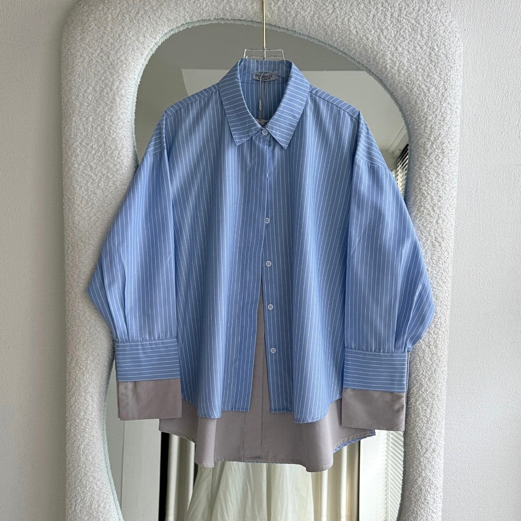 Image of Eclemix Top Ananta | Kemeja Wanita Oversized Twotone Layer Stripes