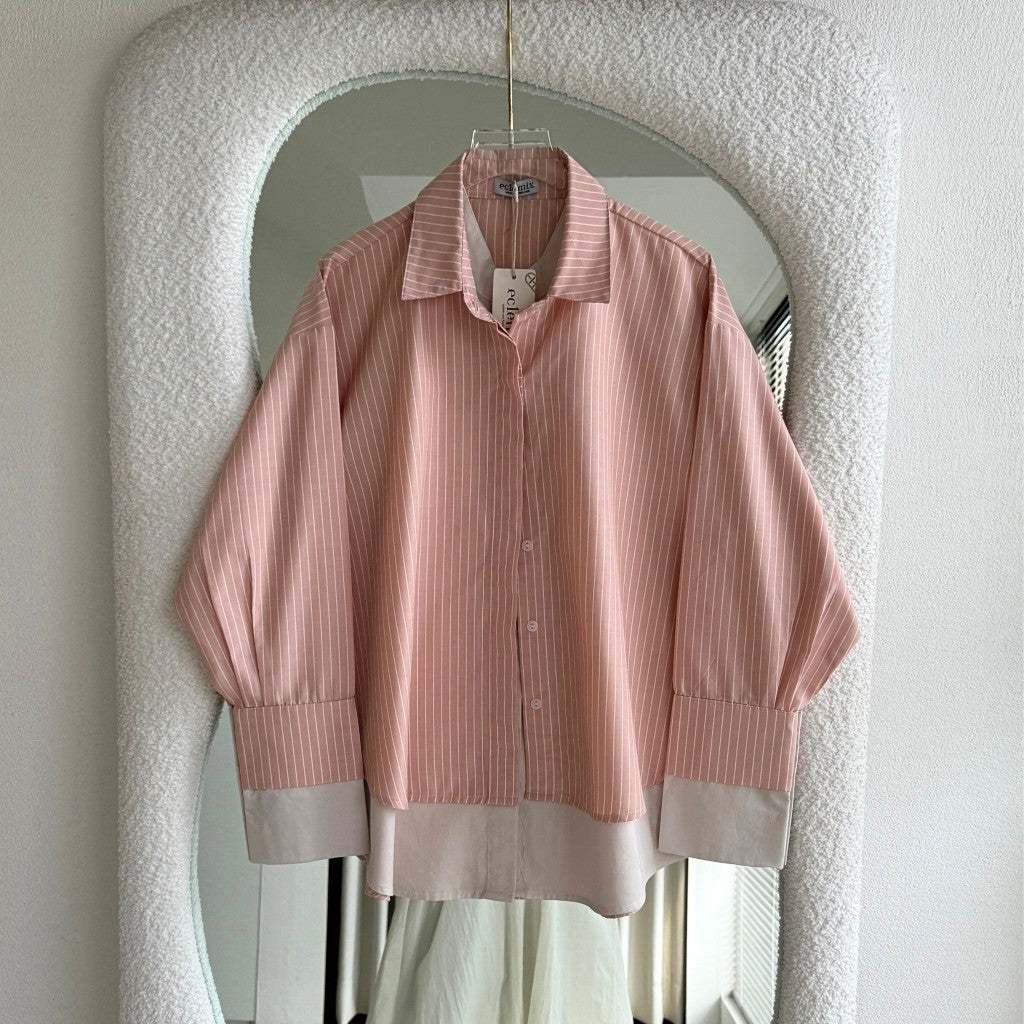 Eclemix Top Ananta | Kemeja Wanita Oversized Twotone Layer Stripes