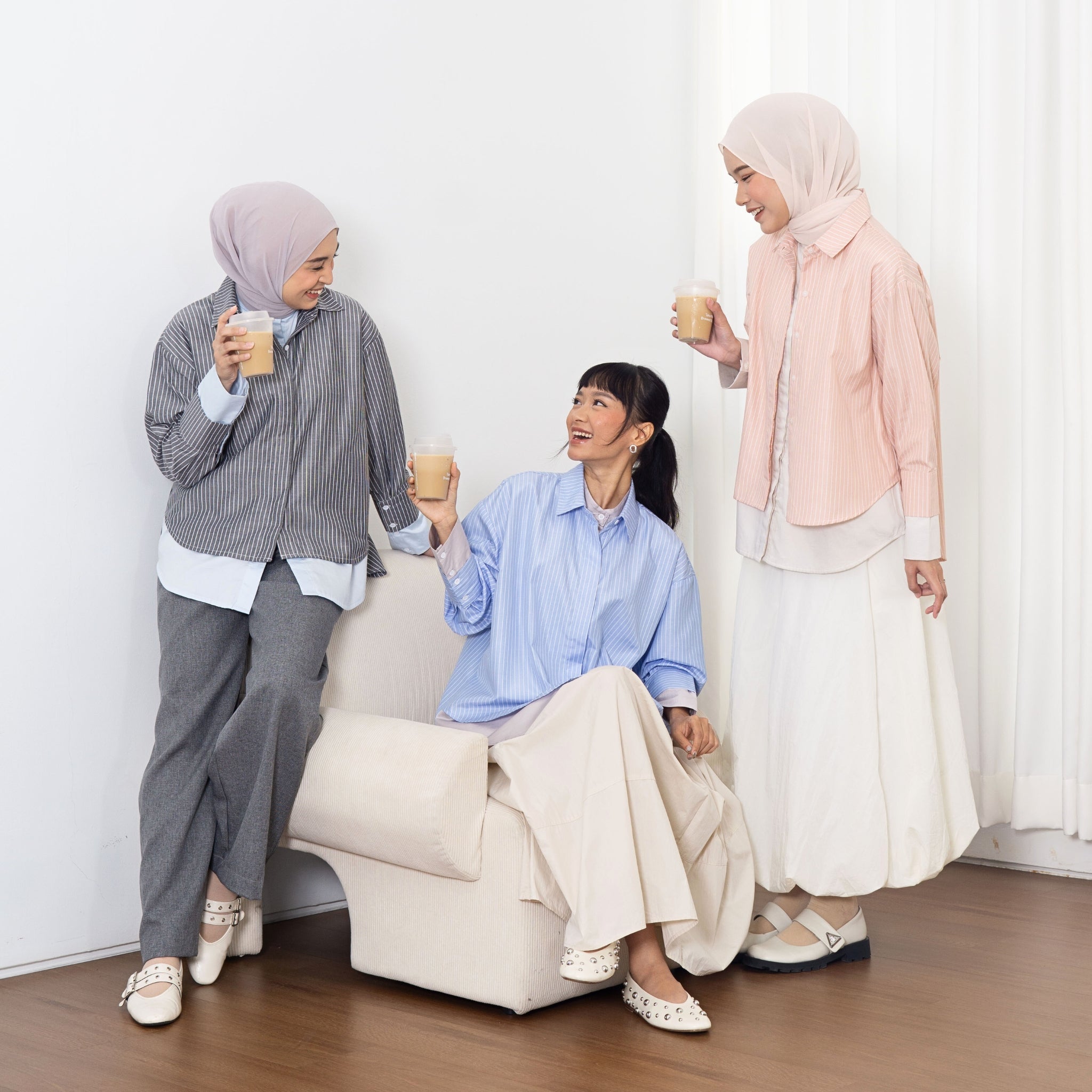 Eclemix Top Ananta | Kemeja Wanita Oversized Twotone Layer Stripes