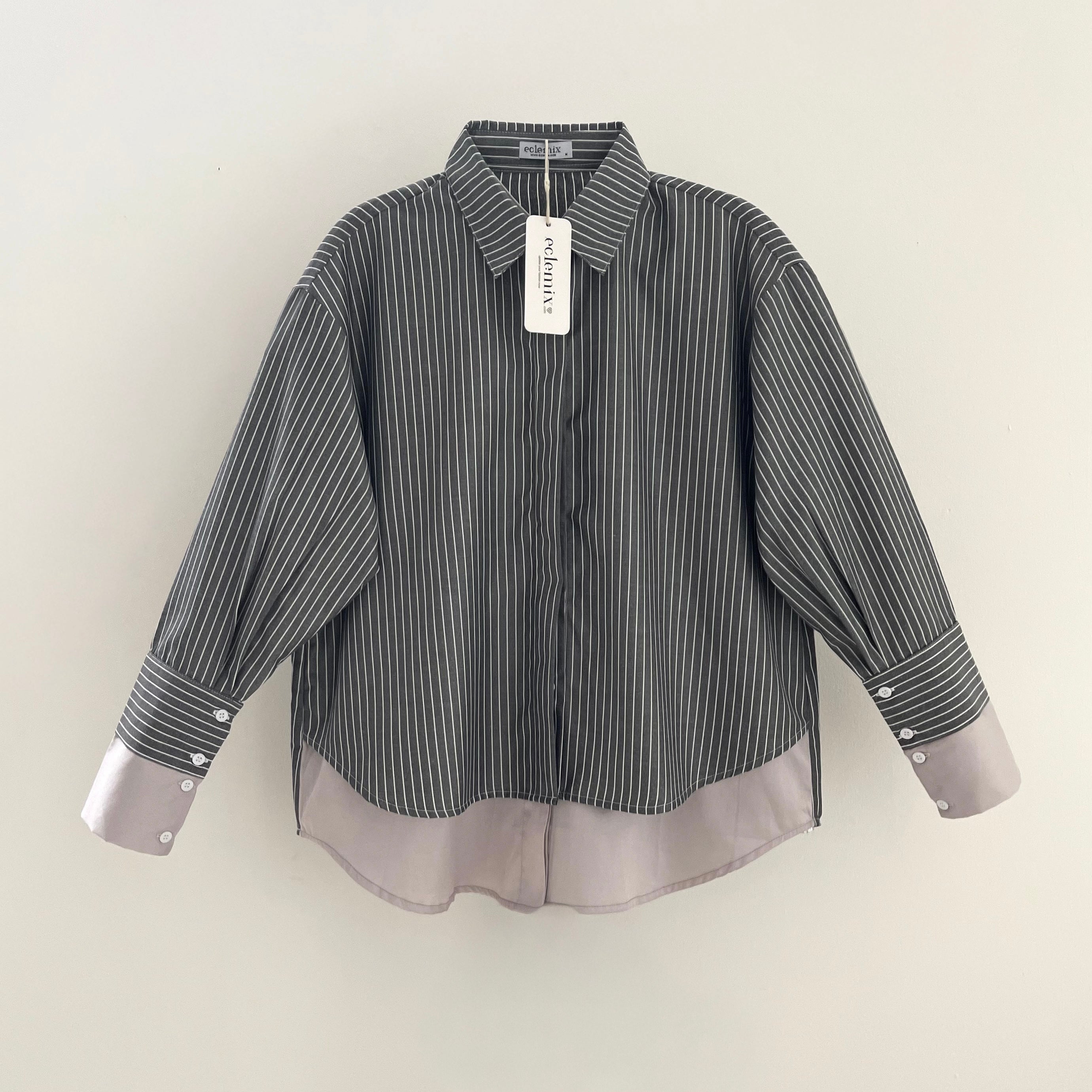 Image of Eclemix Top Ananta | Kemeja Wanita Oversized Twotone Layer Stripes