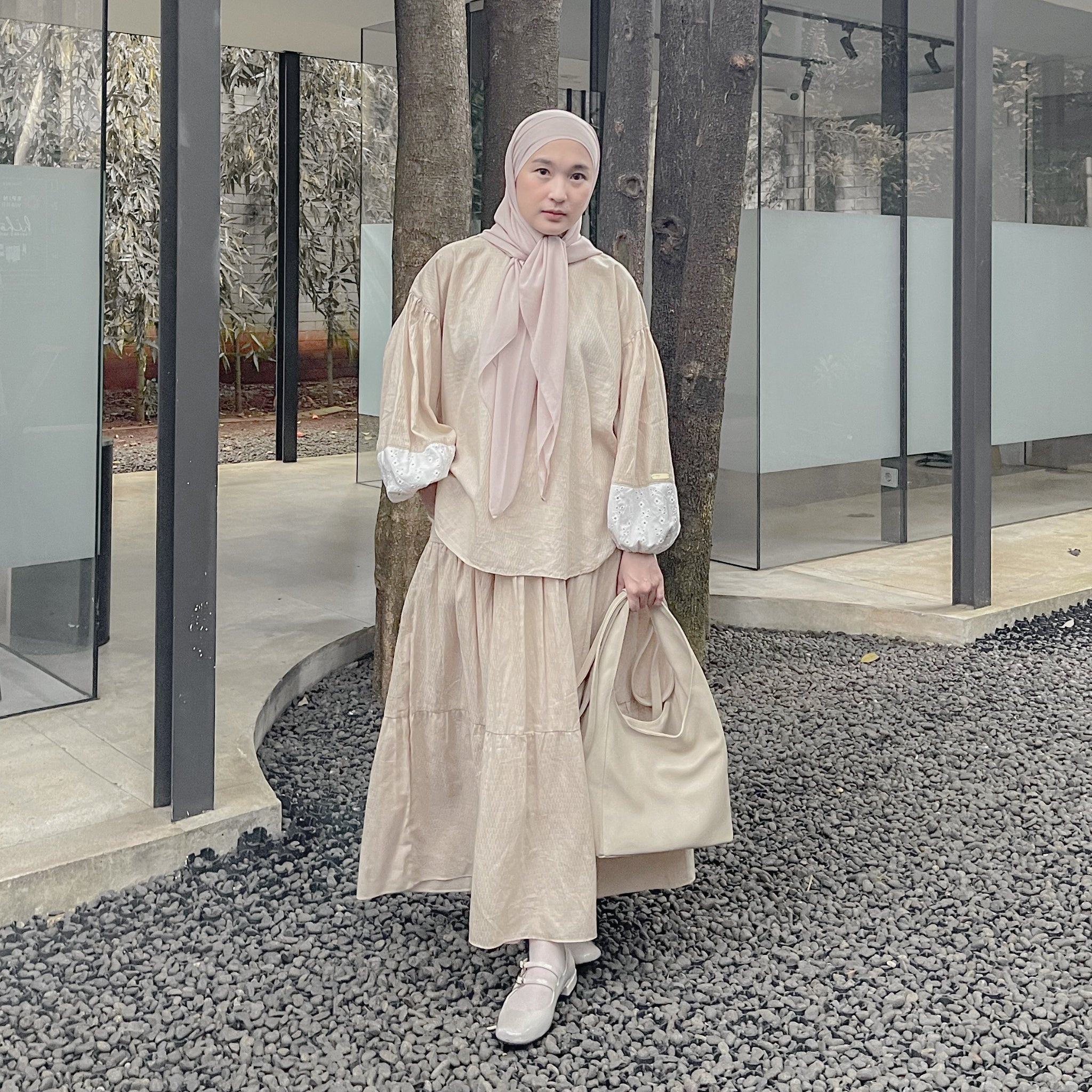 Eclemix One Set Arinda | Setelan Wanita Polos | Rok Rampel Susun A-Line | Blouse Polos Mix Prada