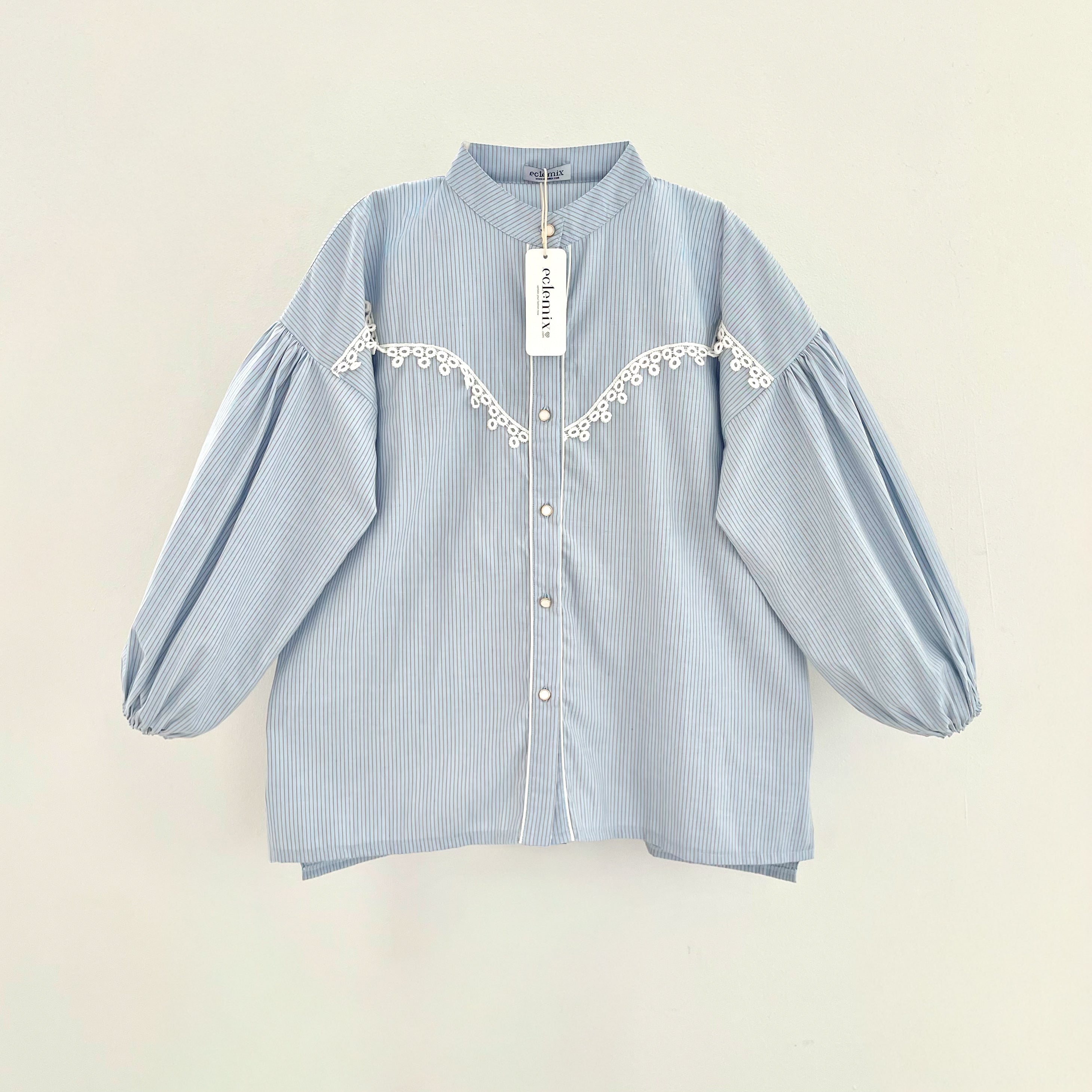 Image of Eclemix Blouse Stripe Lace Premium Busui Friendly Korean Style Top Calla