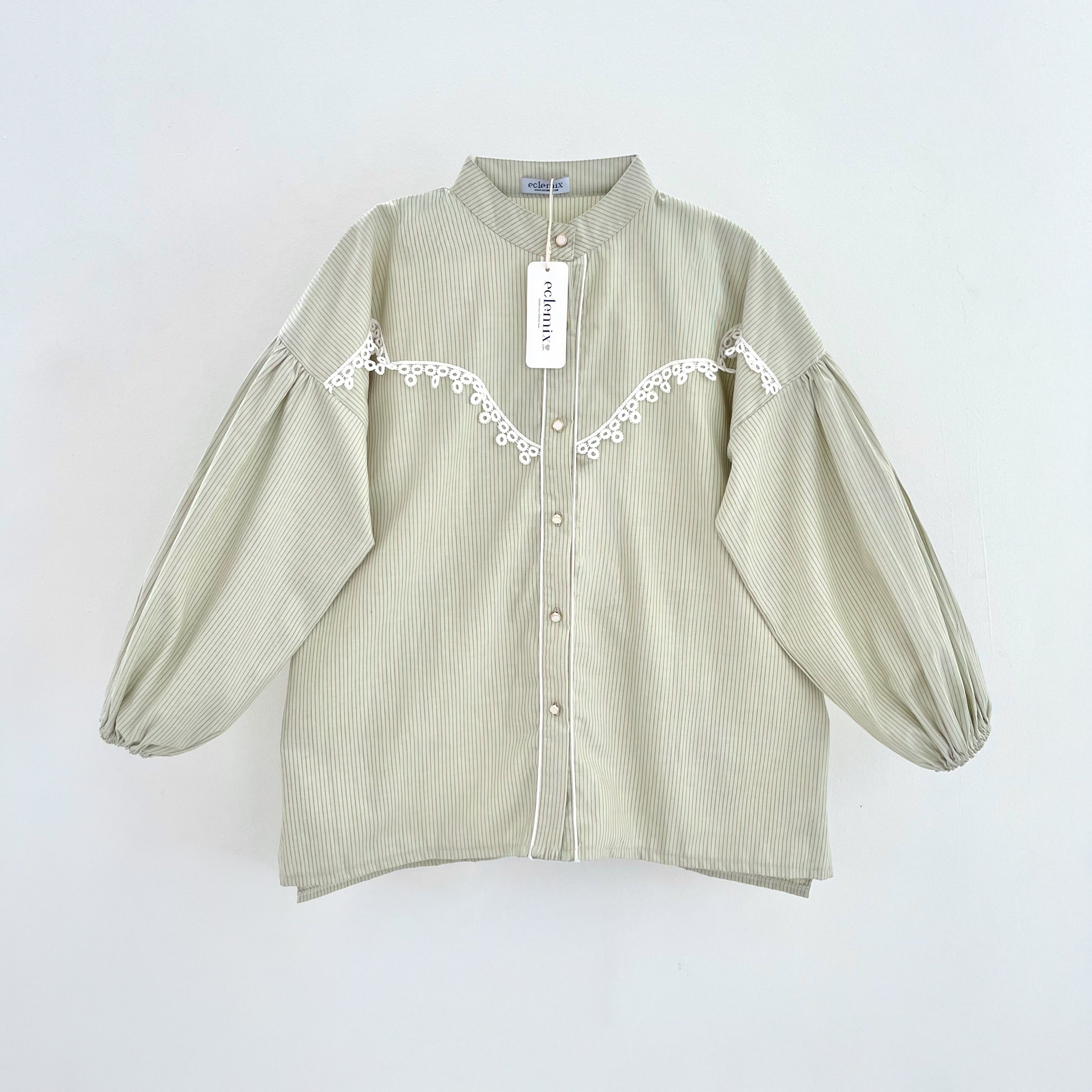 Image of Eclemix Blouse Stripe Lace Premium Busui Friendly Korean Style Top Calla