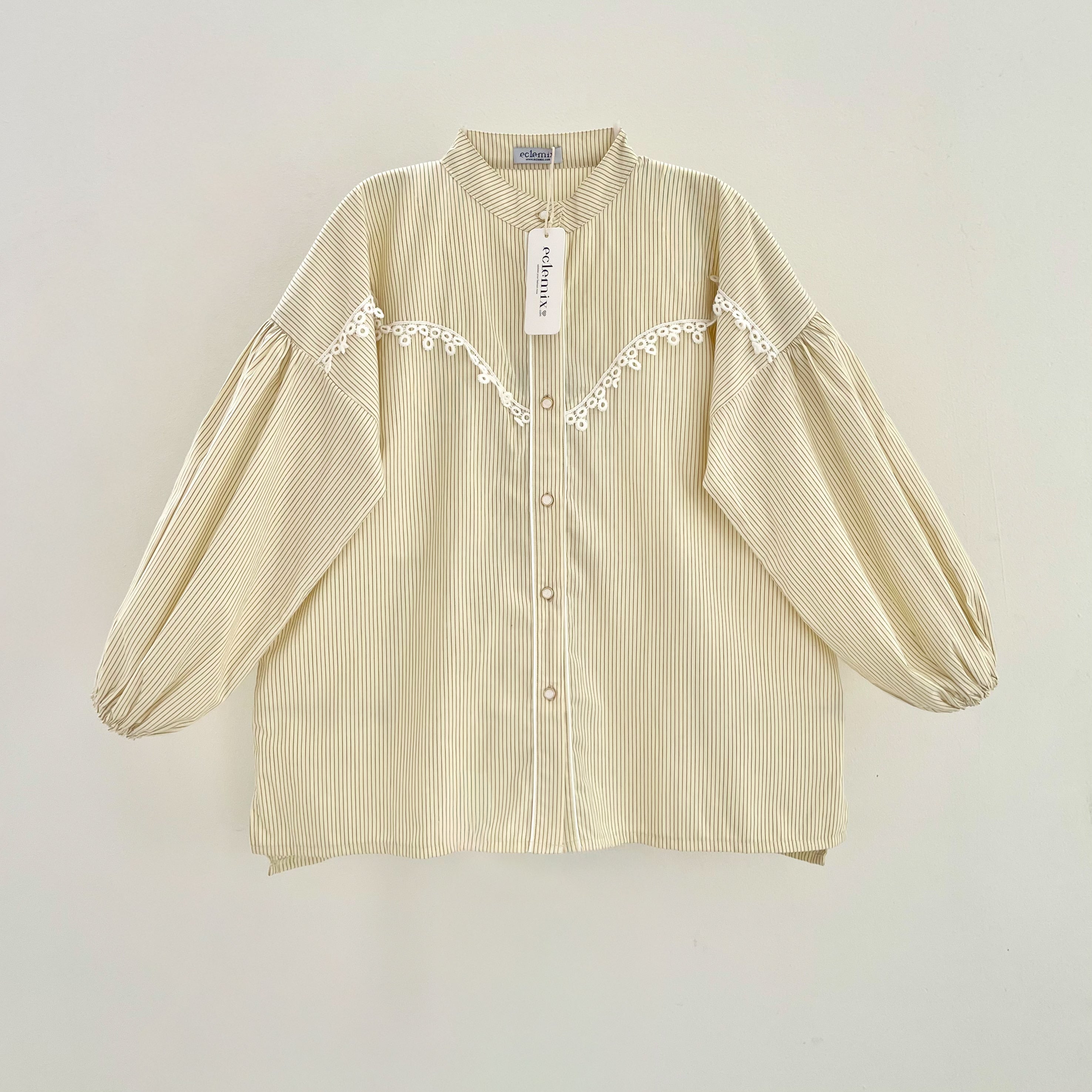 Image of Eclemix Blouse Stripe Lace Premium Busui Friendly Korean Style Top Calla