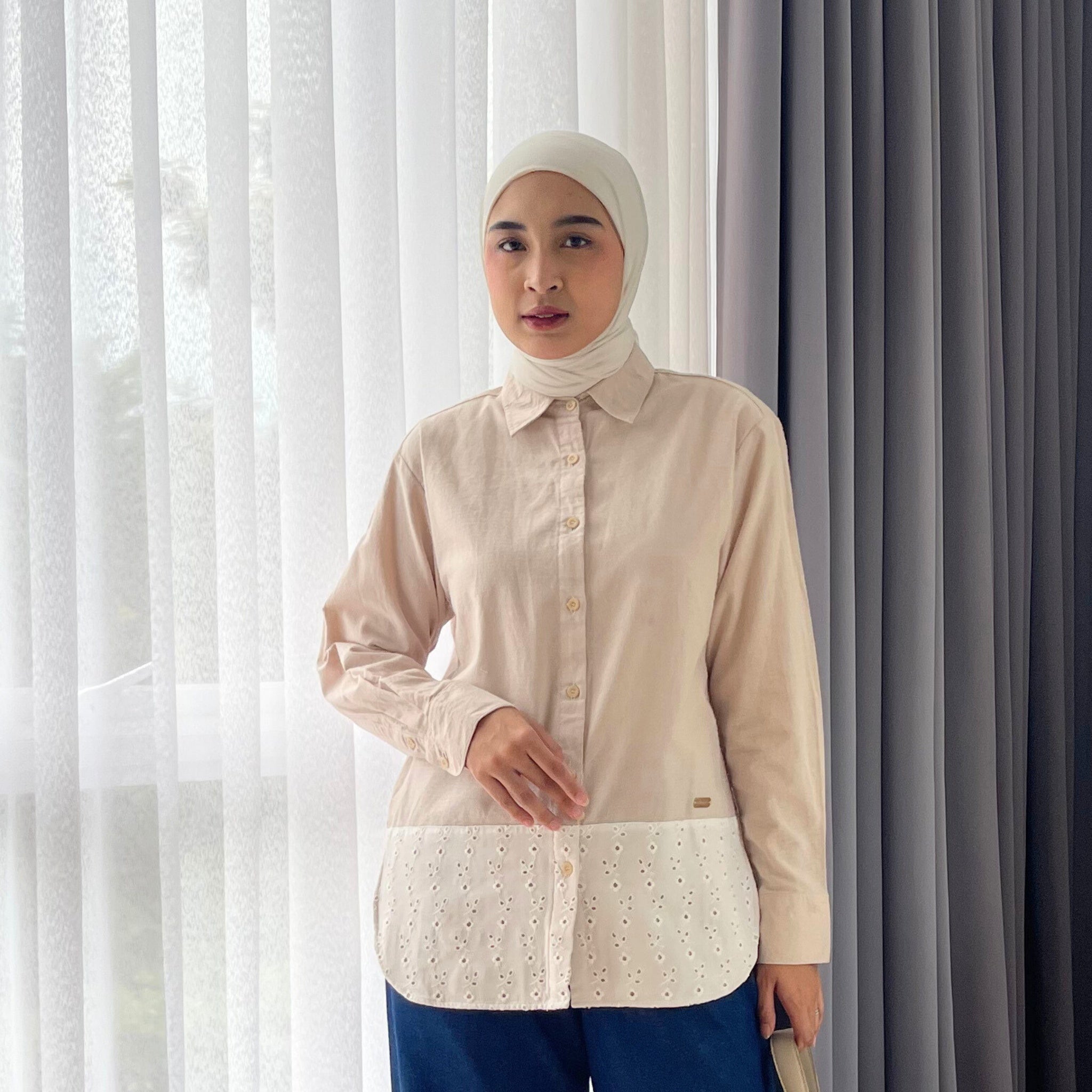 Eclemix Top Carmen | Atasan Wanita Kemeja Kancing Shirt Polos