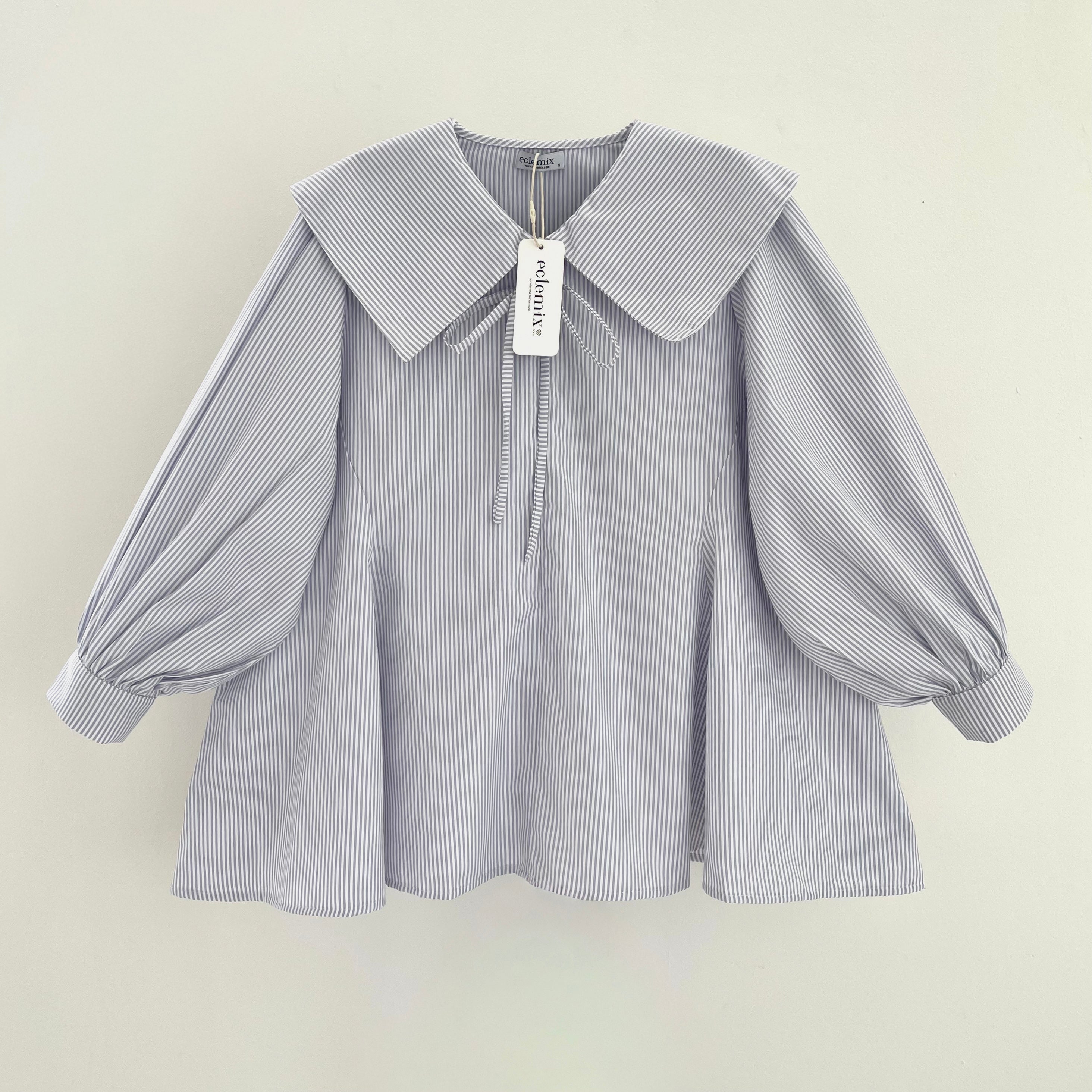 Image of Eclemix Eika Sailor Collar Puff Blouse | Atasan Blouse Wanita Katun Motif Stripes