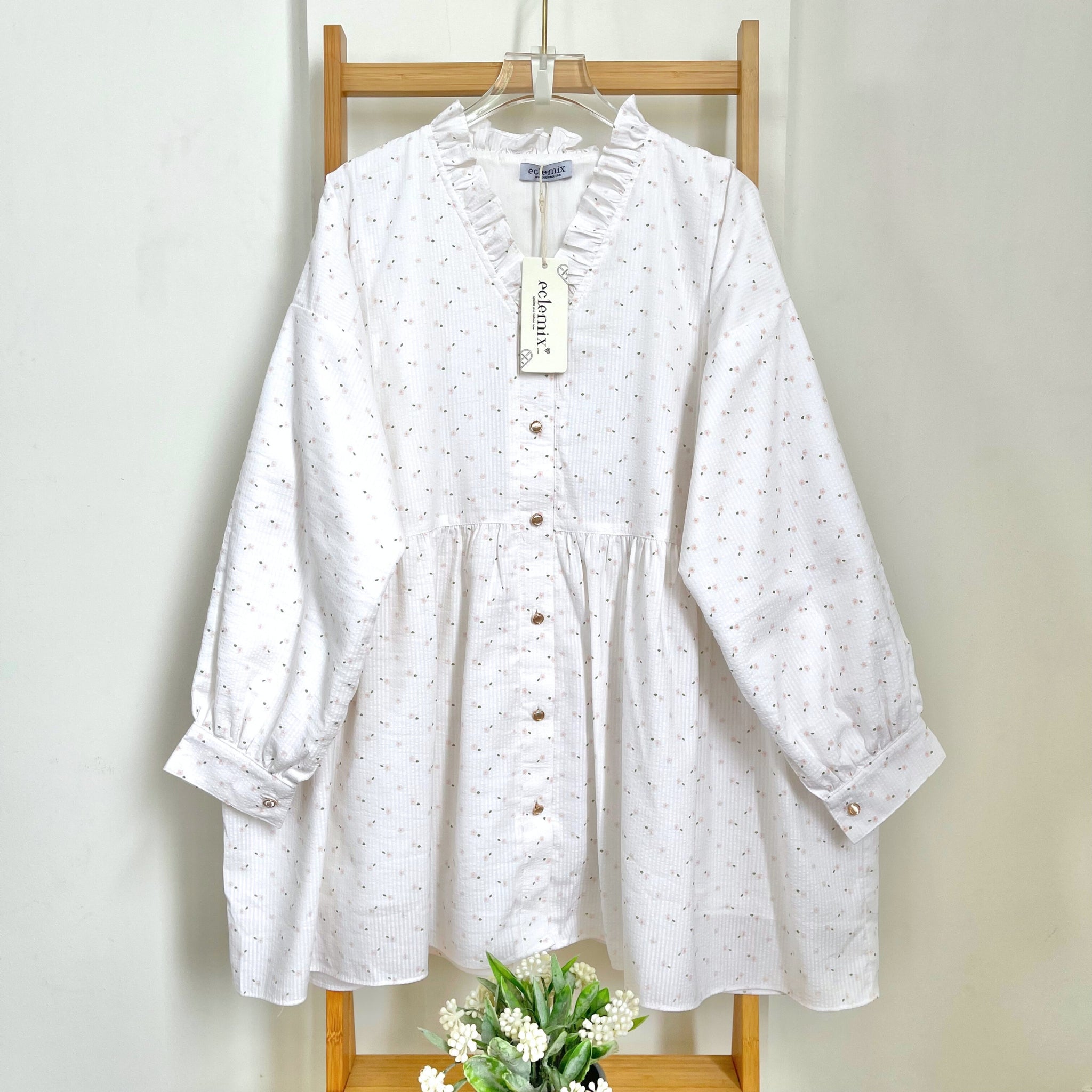 Eclemix Top Elara | Atasan Wanita Blouse Polos Kerah Frill