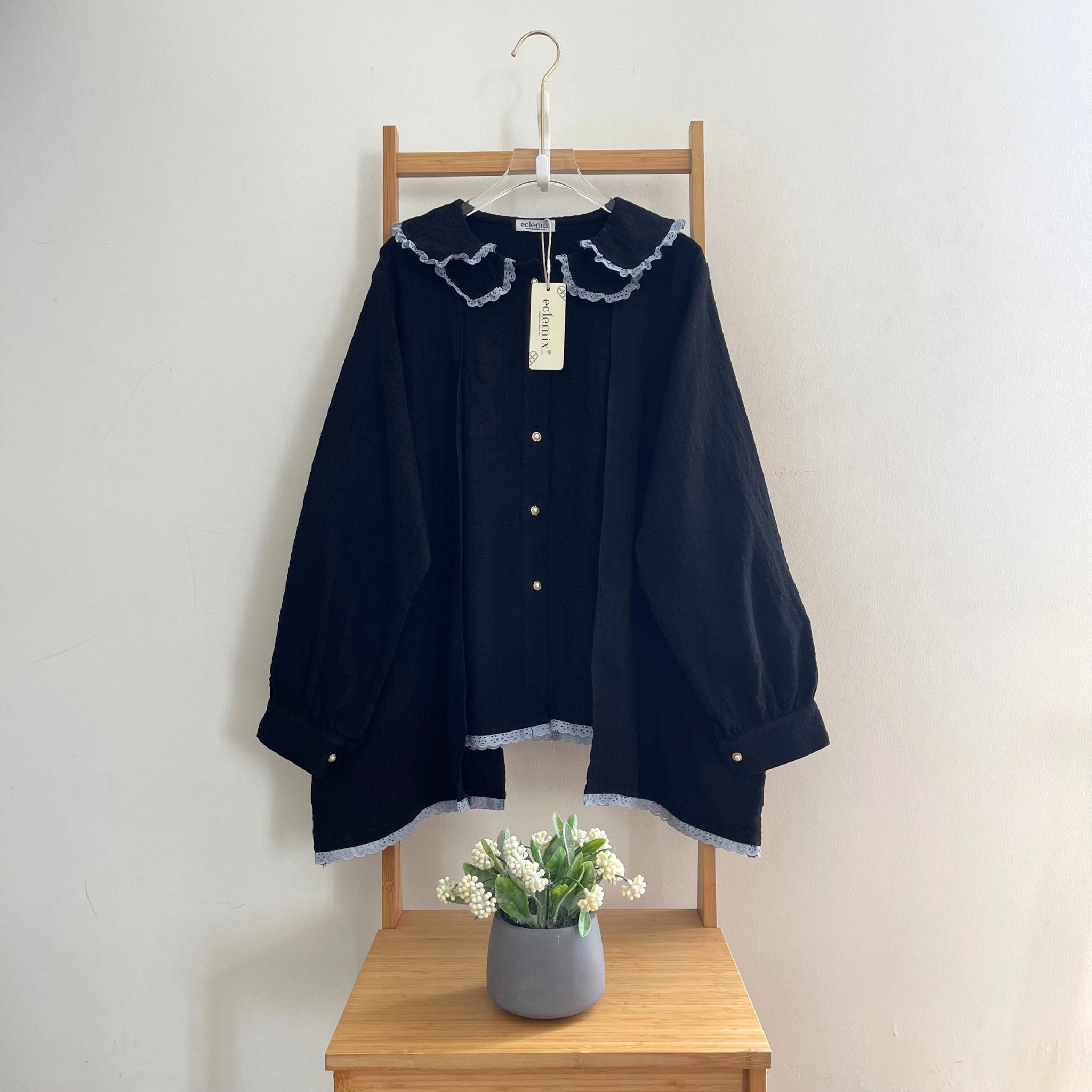 Eclemix Top Furi | Atasan Wanita Blouse Polos Kerah Peterpan