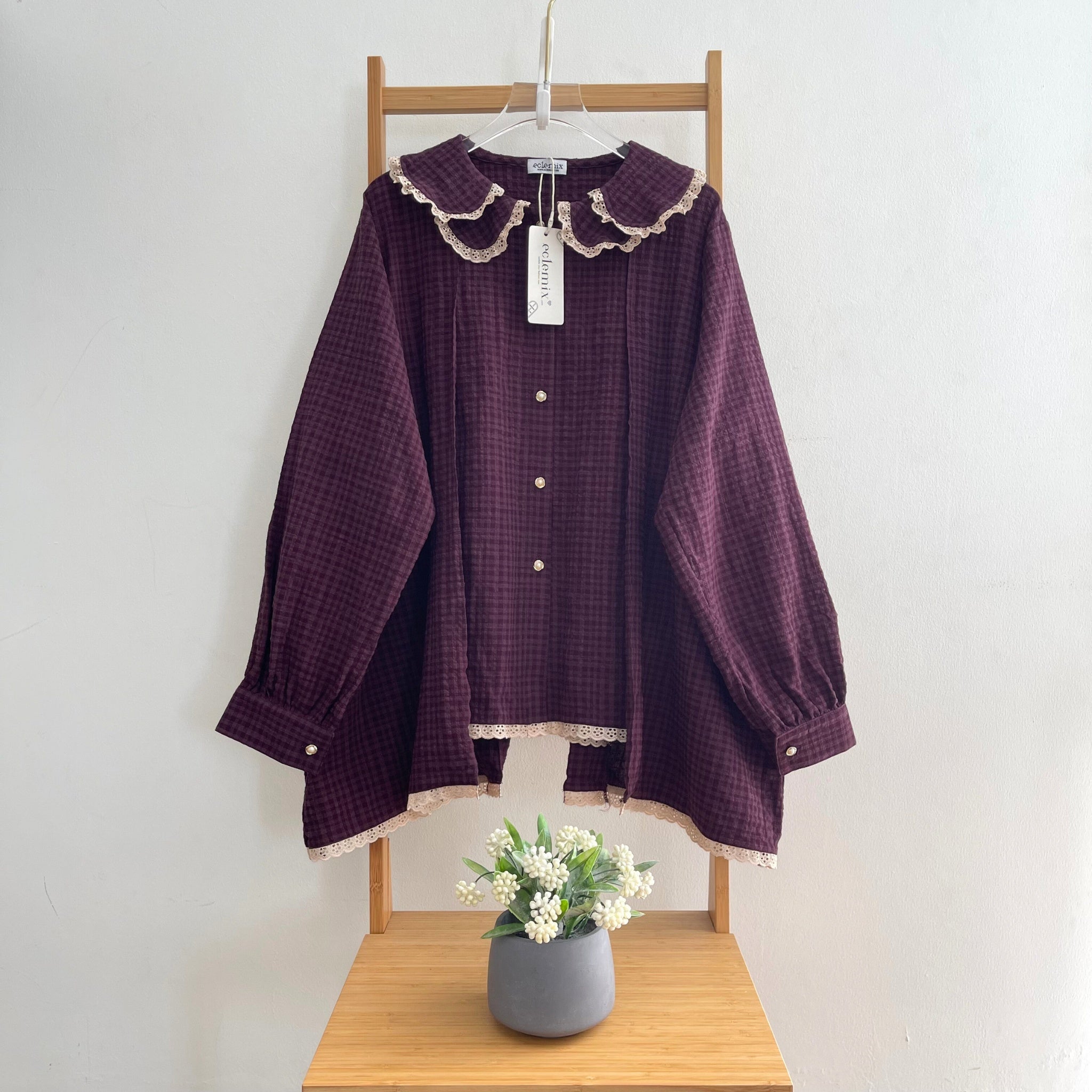 Eclemix Top Furi | Atasan Wanita Blouse Polos Kerah Peterpan