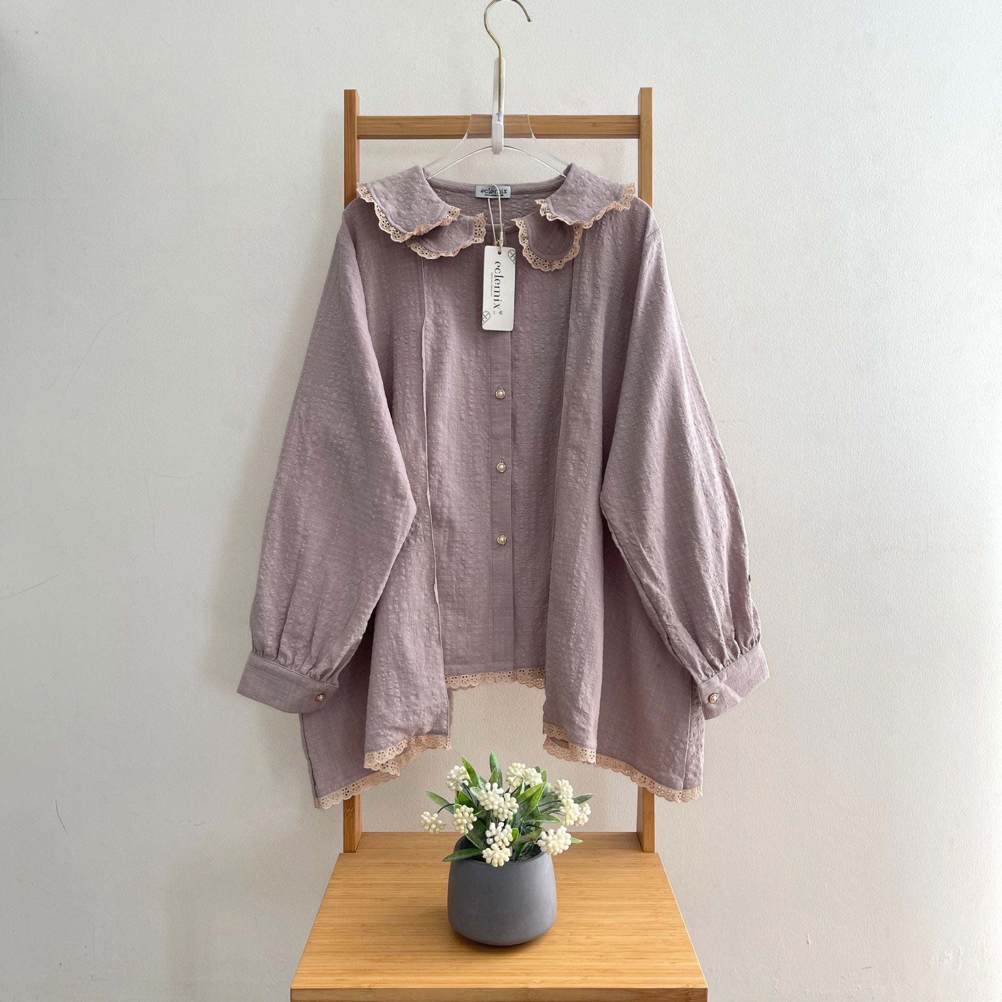 Eclemix Top Furi | Atasan Wanita Blouse Polos Kerah Peterpan
