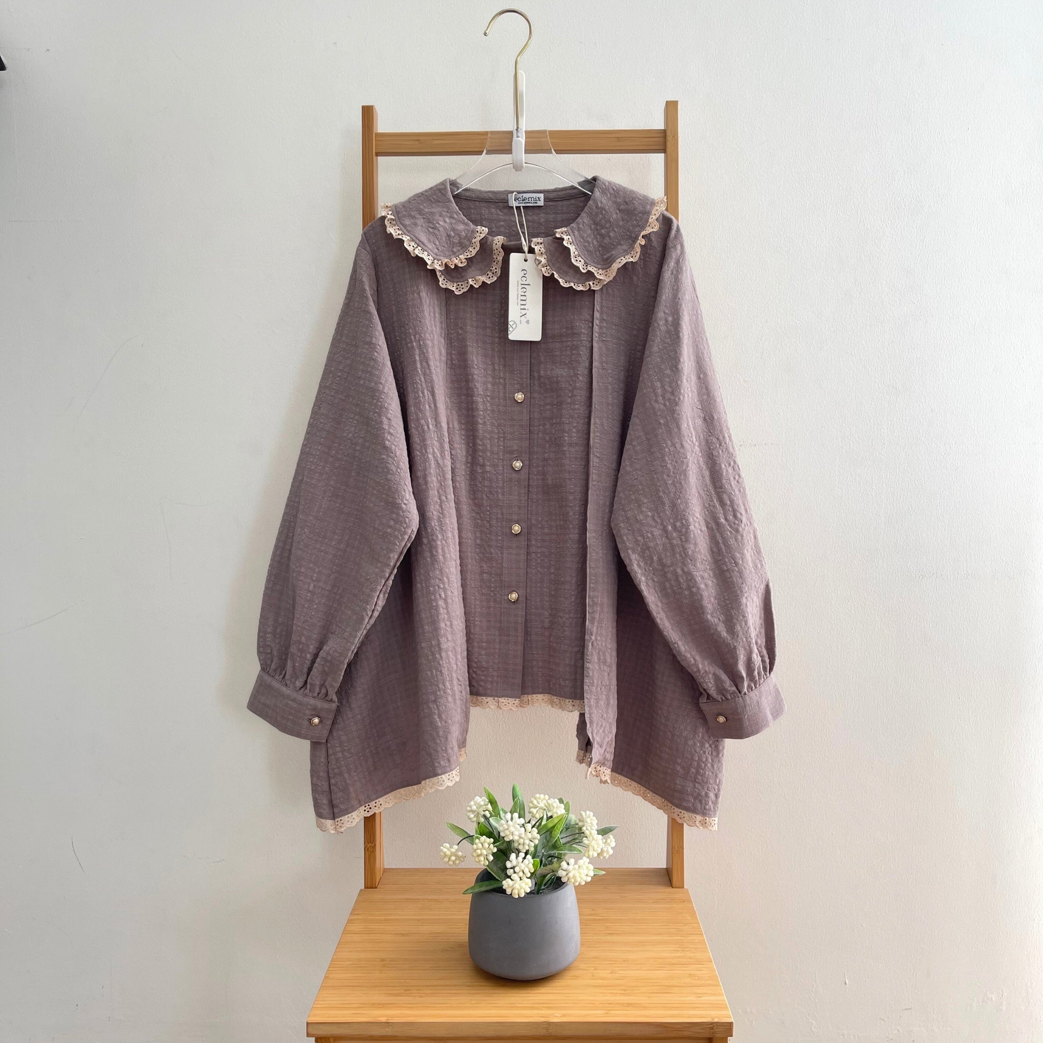Eclemix Top Furi | Atasan Wanita Blouse Polos Kerah Peterpan