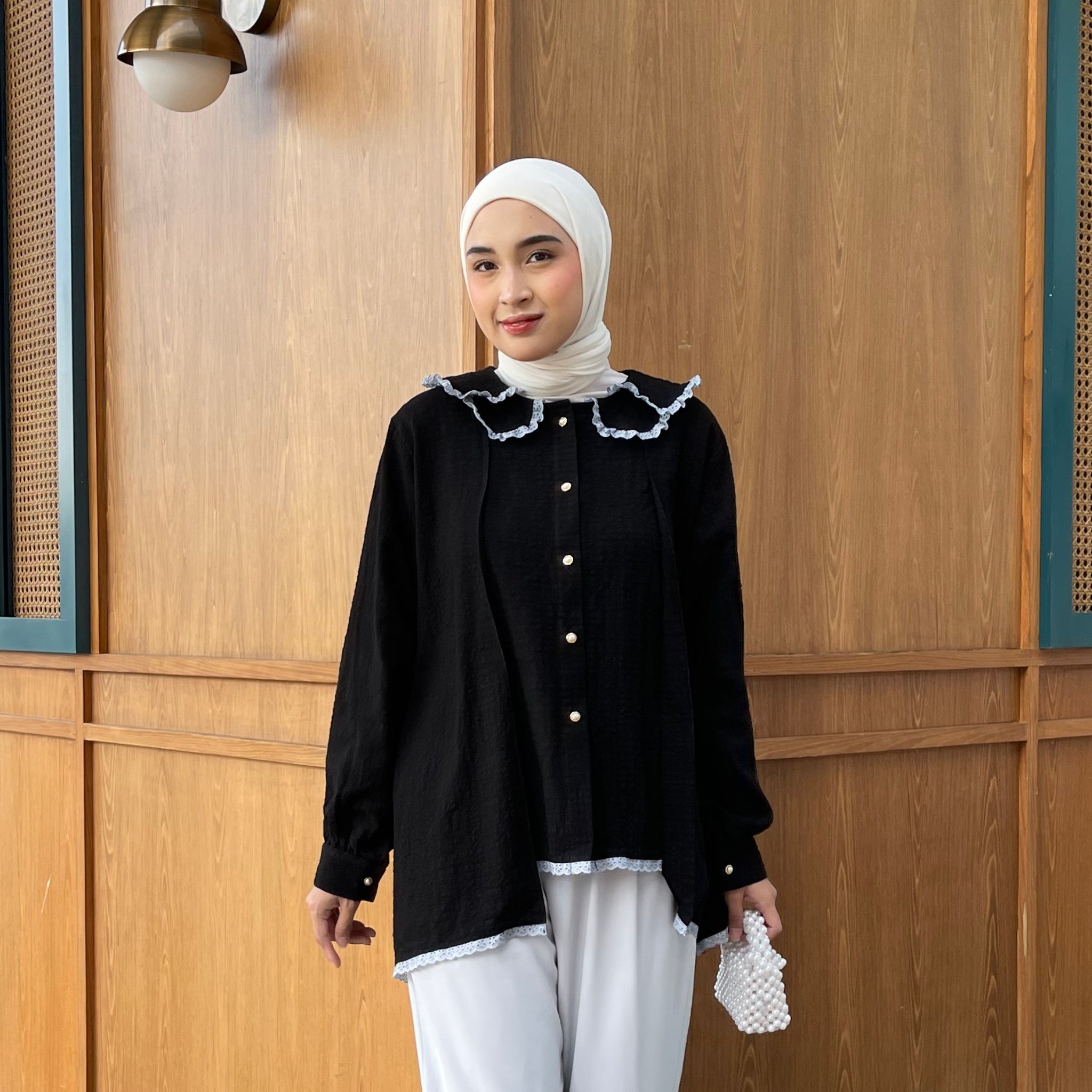 Eclemix Top Furi | Atasan Wanita Blouse Polos Kerah Peterpan