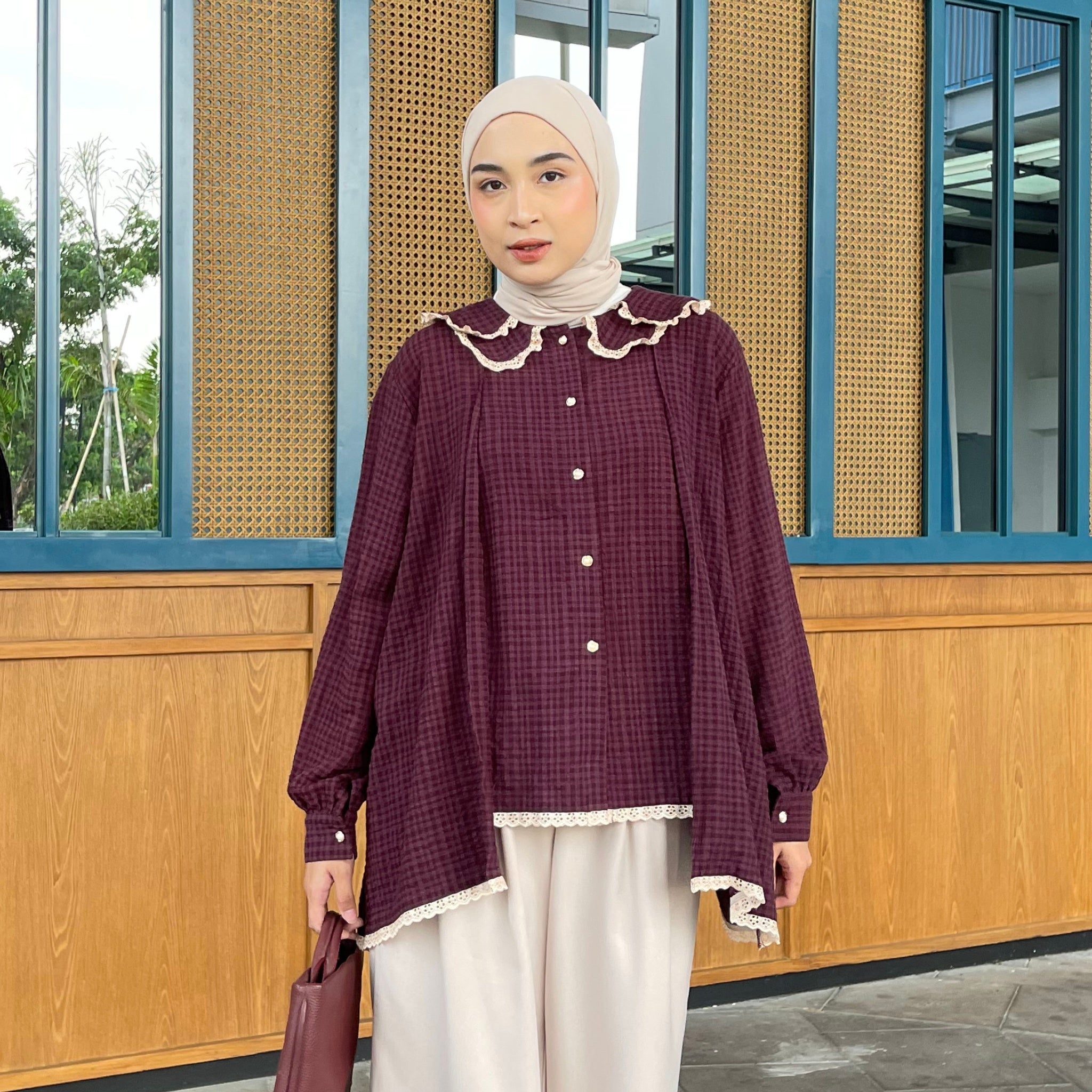 Eclemix Top Furi | Atasan Wanita Blouse Polos Kerah Peterpan