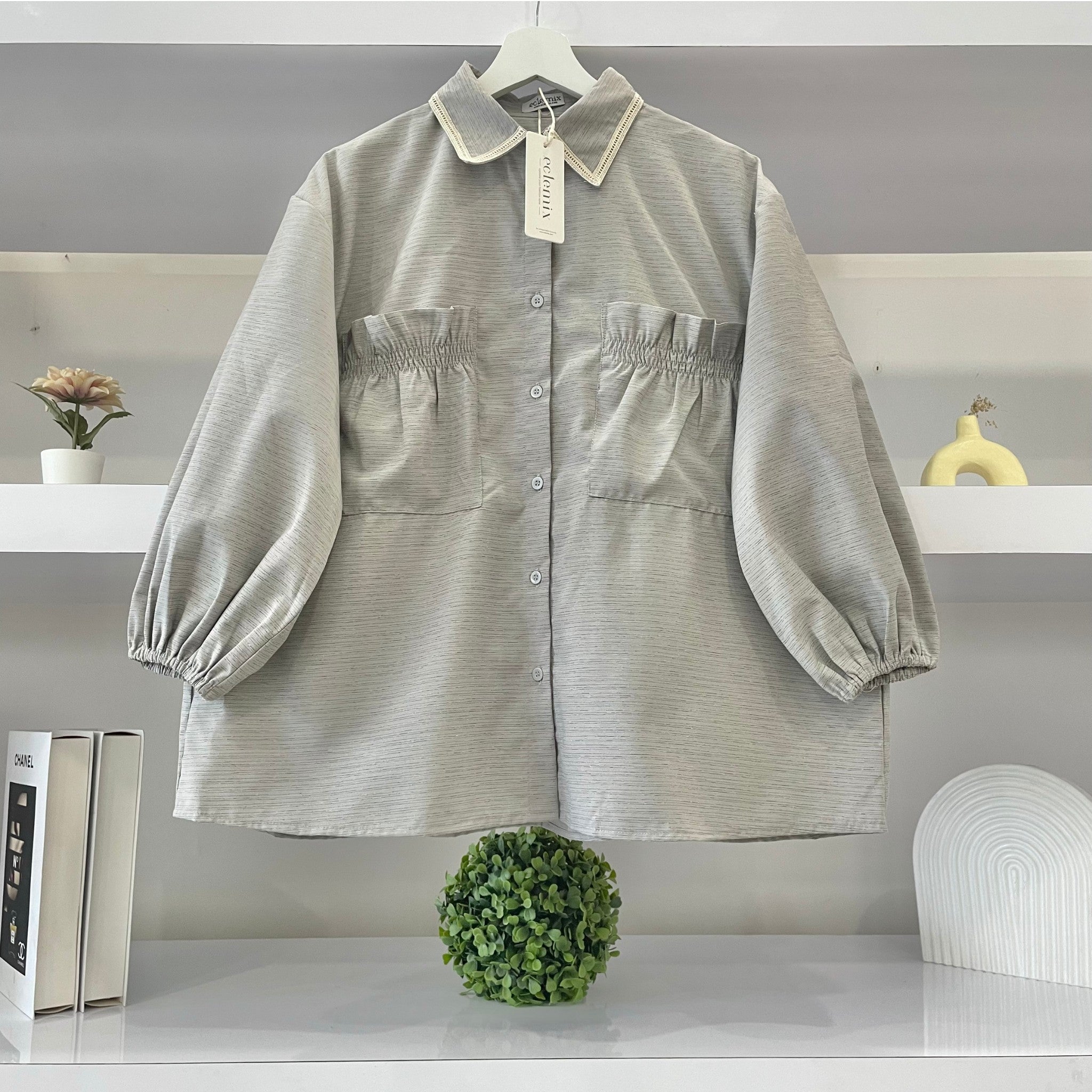Eclemix Top Yumana | Atasan Wanita Kemeja Daily Basic Saku Loose