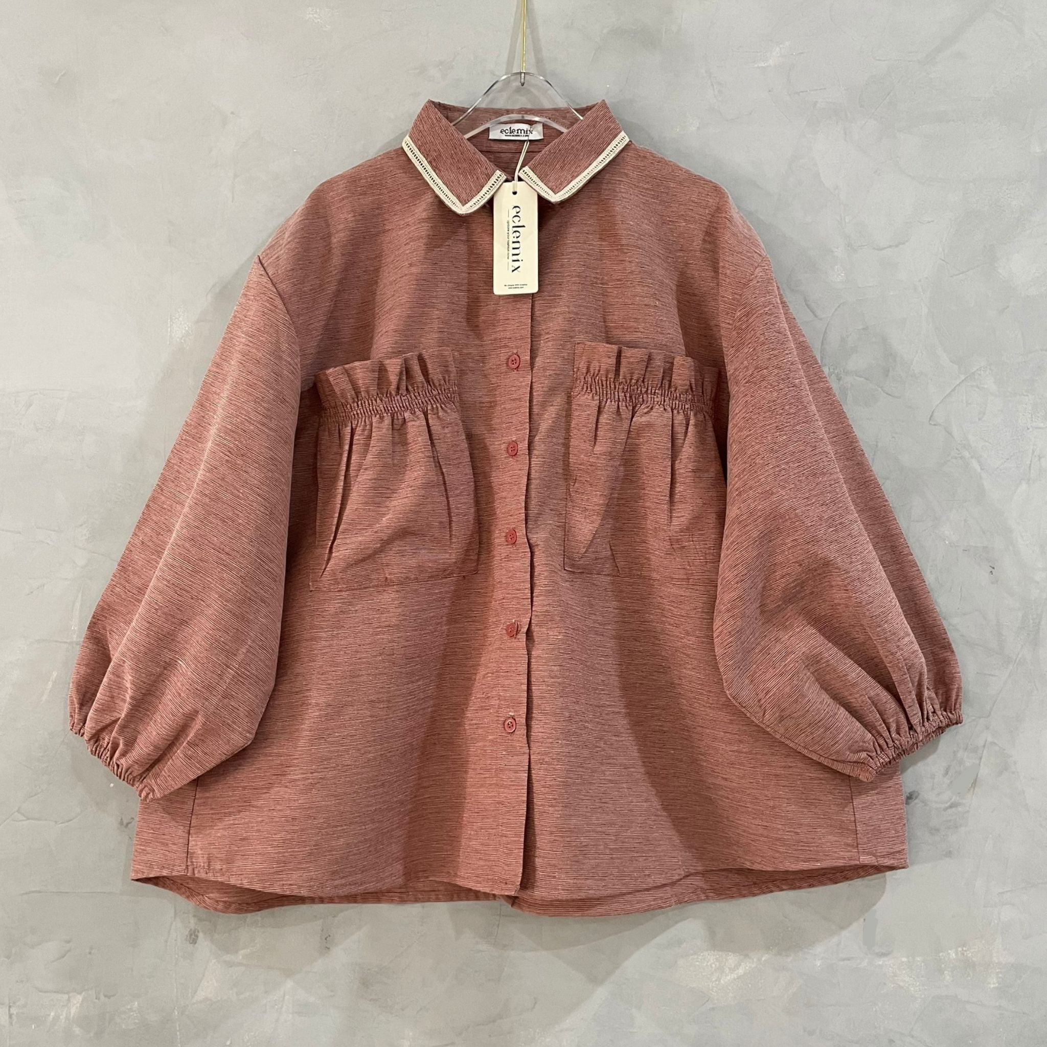 Eclemix Top Yumana | Atasan Wanita Kemeja Daily Basic Saku Loose