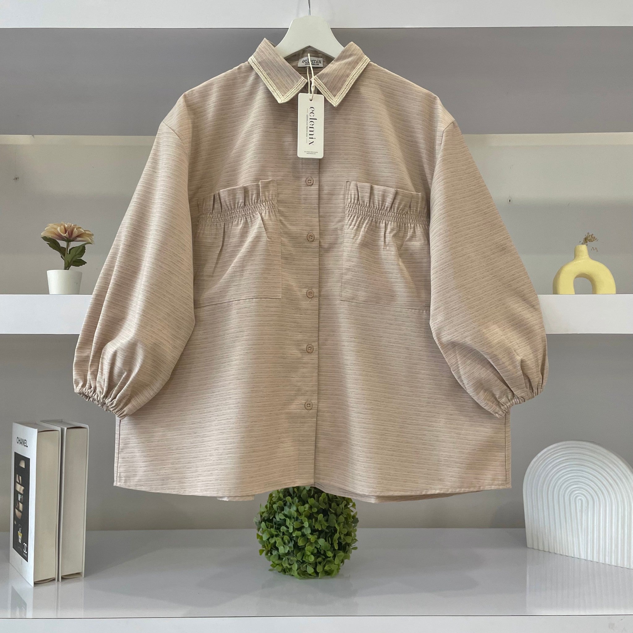 Eclemix Top Yumana | Atasan Wanita Kemeja Daily Basic Saku Loose