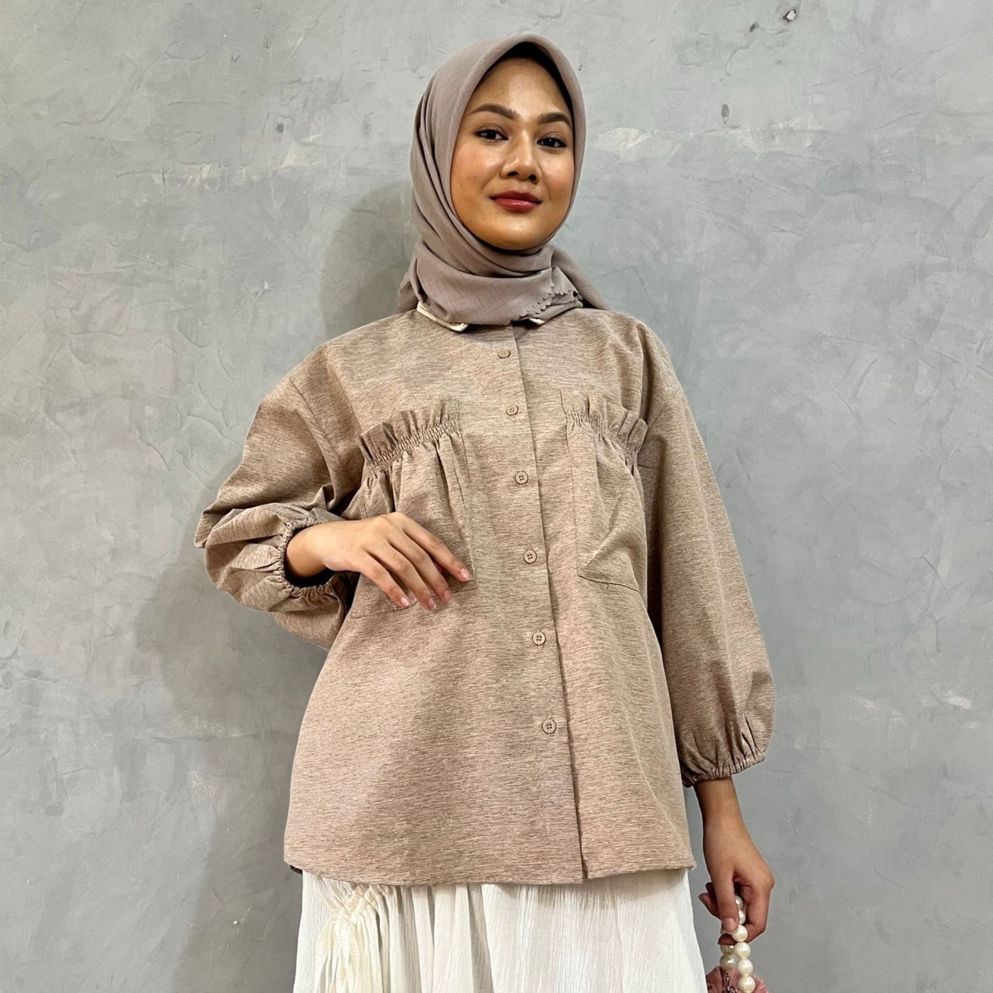 Eclemix Top Yumana | Atasan Wanita Kemeja Daily Basic Saku Loose