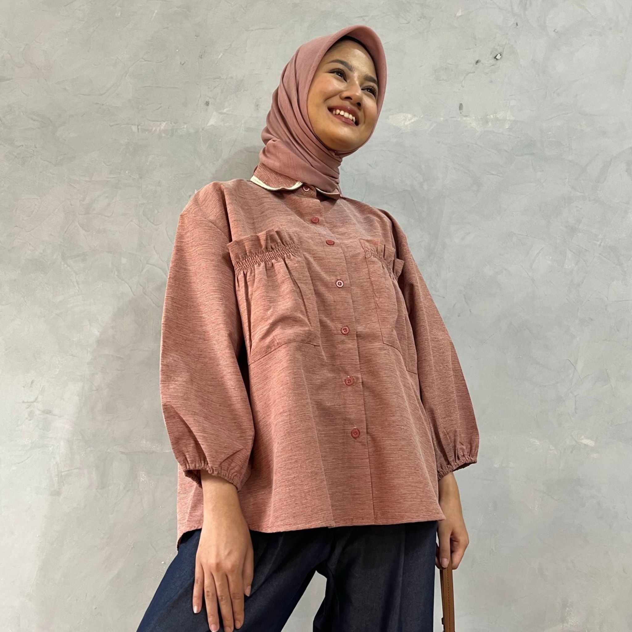 Eclemix Top Yumana | Atasan Wanita Kemeja Daily Basic Saku Loose
