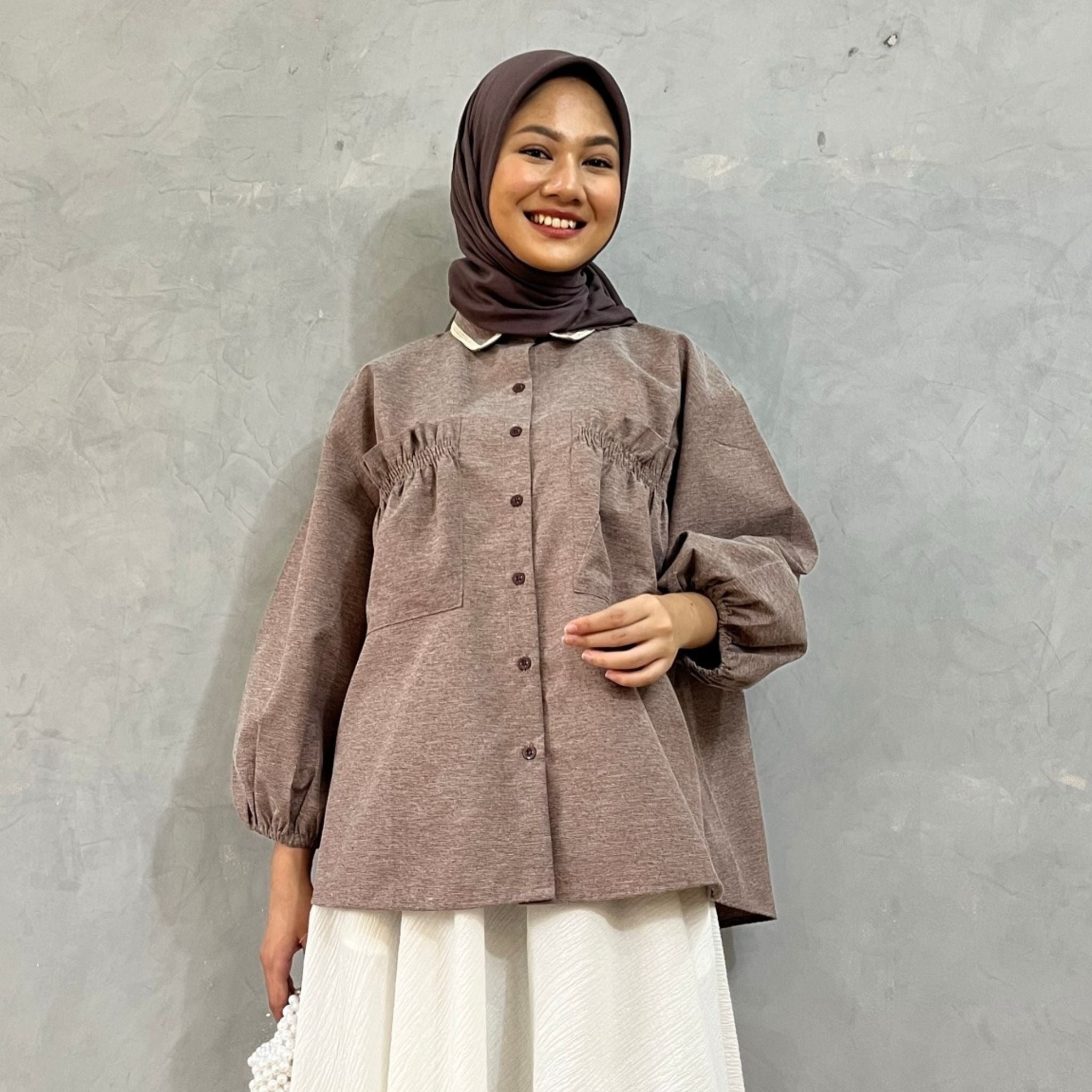 Eclemix Top Yumana | Atasan Wanita Kemeja Daily Basic Saku Loose