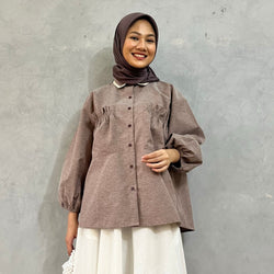 Image of Eclemix Top Yumana | Atasan Wanita Kemeja Daily Basic Saku Loose