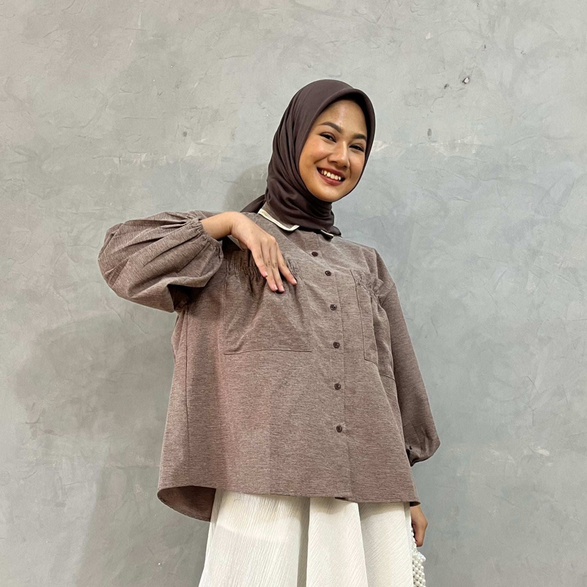 Eclemix Top Yumana | Atasan Wanita Kemeja Daily Basic Saku Loose