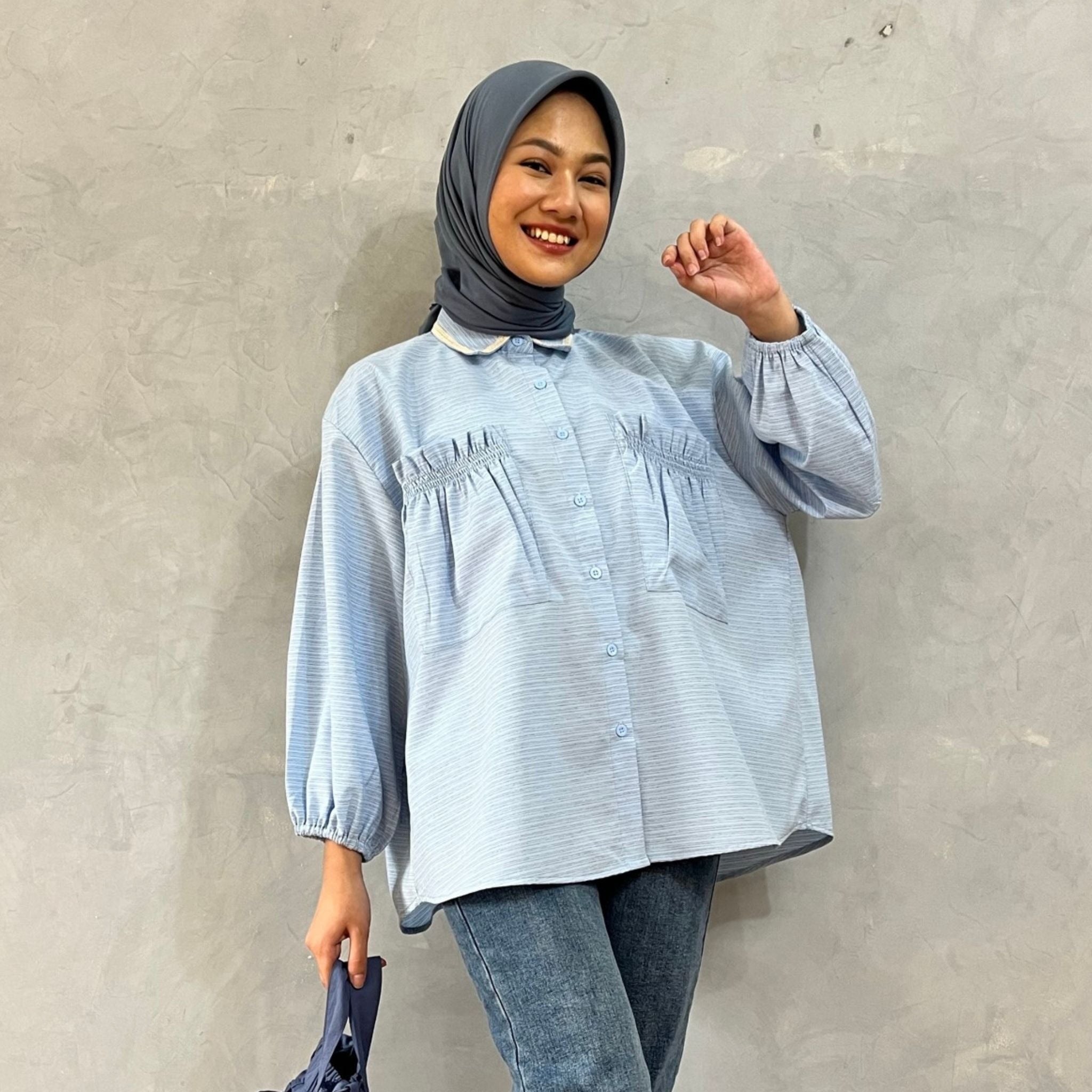 Eclemix Top Yumana | Atasan Wanita Kemeja Daily Basic Saku Loose