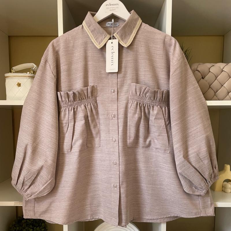 Eclemix Top Yumana | Atasan Wanita Kemeja Daily Basic Saku Loose