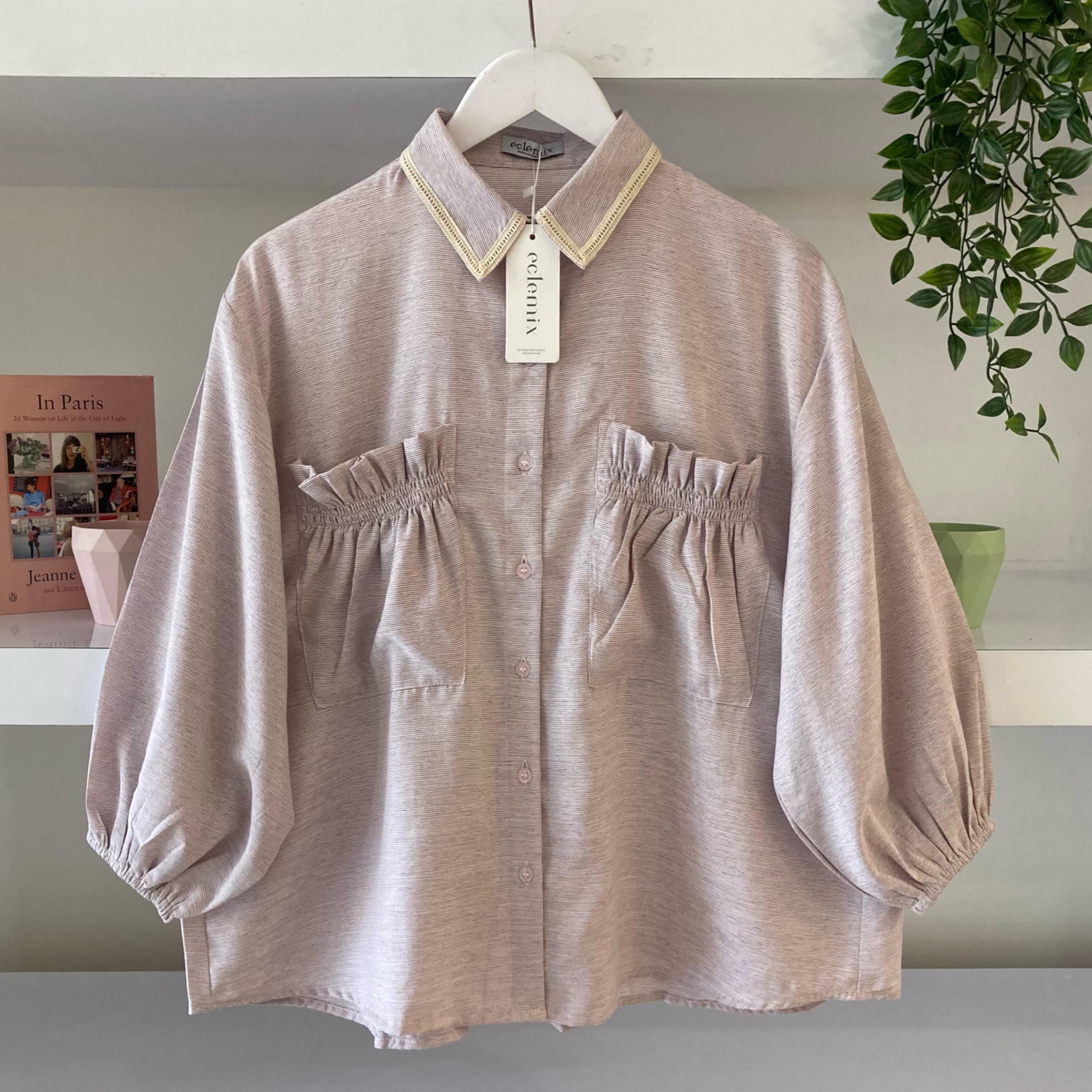 Eclemix Top Yumana | Atasan Wanita Kemeja Daily Basic Saku Loose