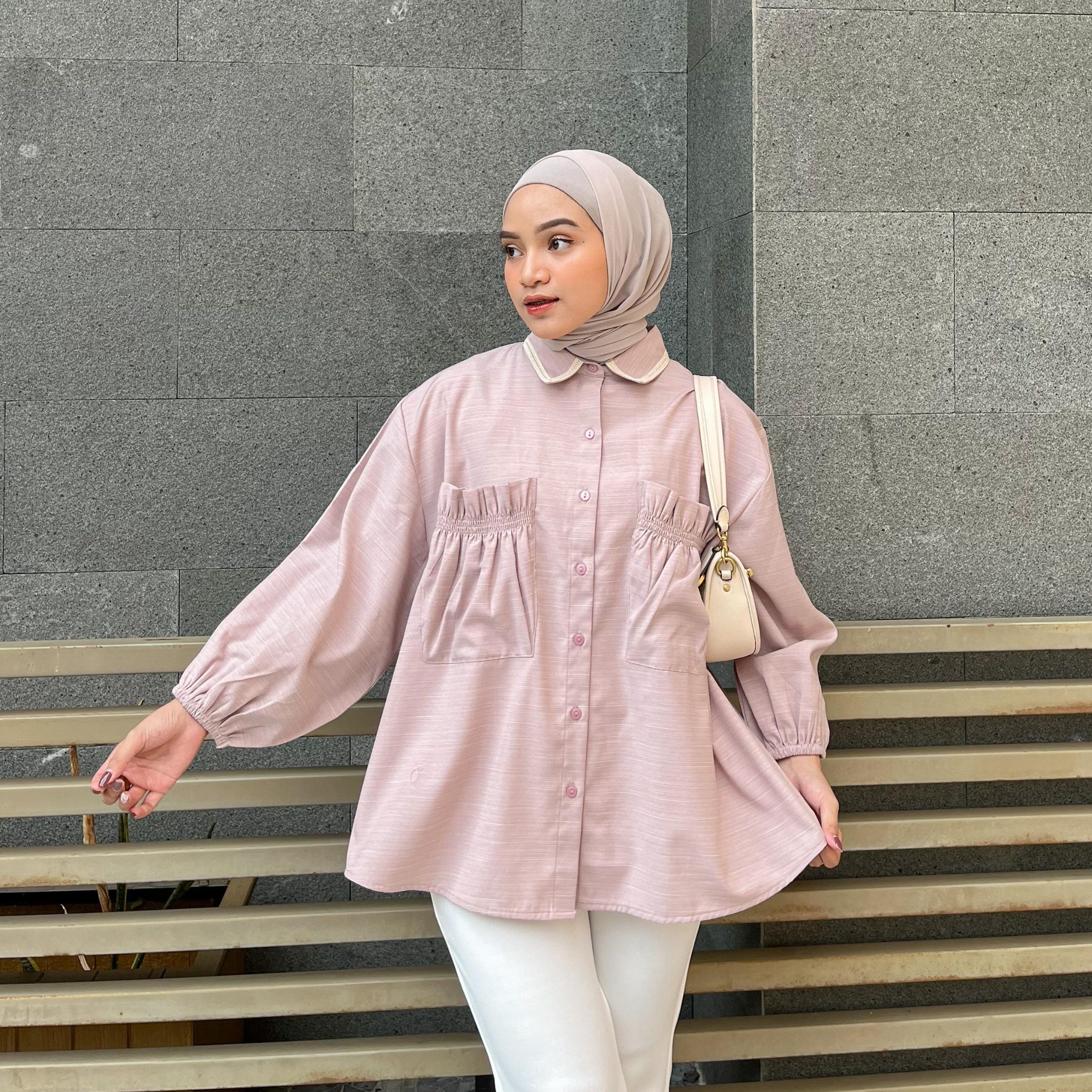 Eclemix Top Yumana | Atasan Wanita Kemeja Daily Basic Saku Loose