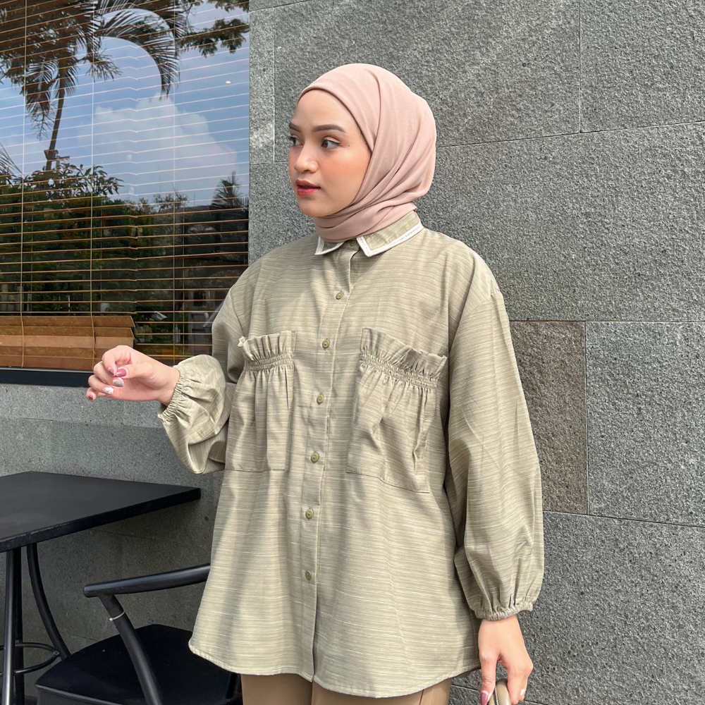 Eclemix Top Yumana | Atasan Wanita Kemeja Daily Basic Saku Loose