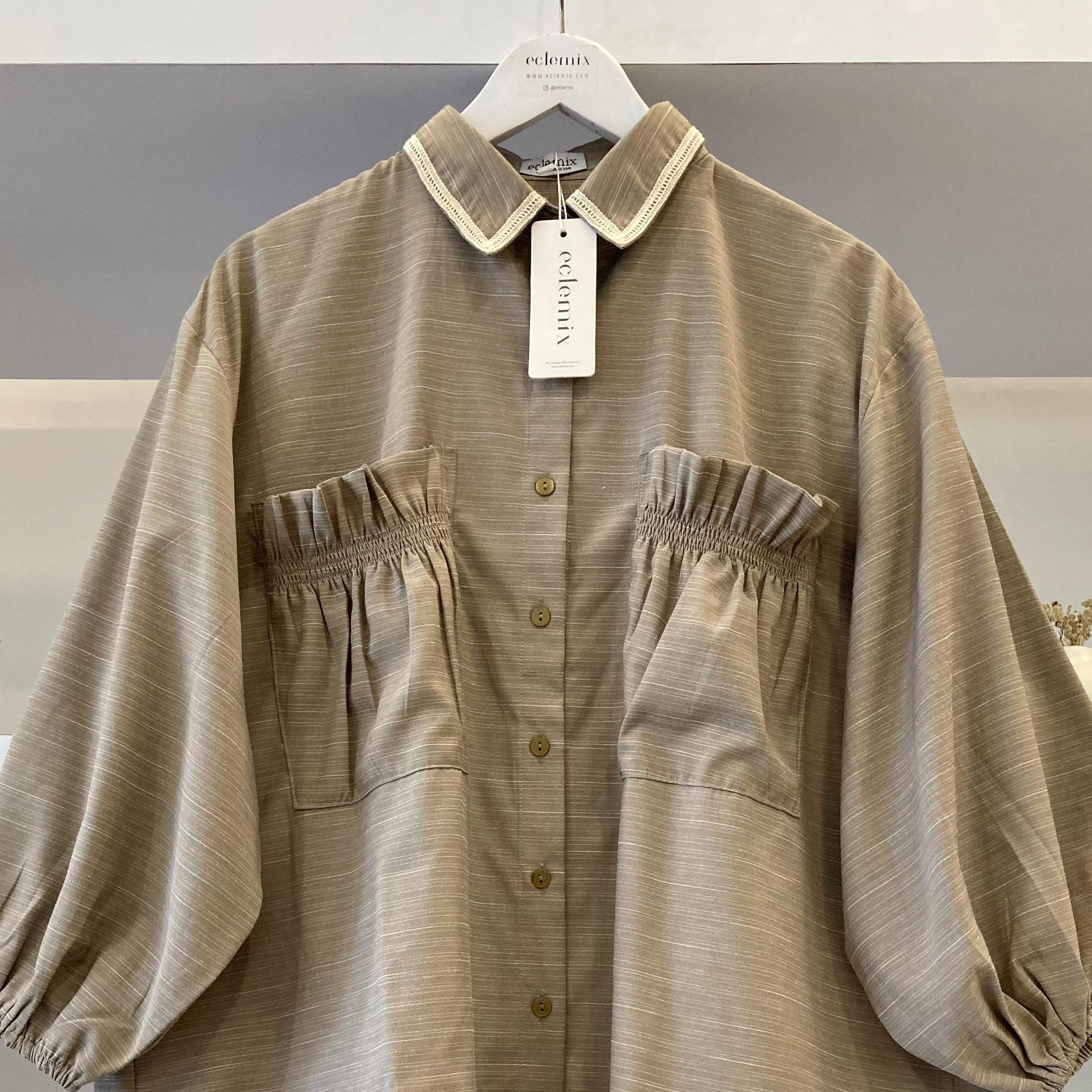 Eclemix Top Yumana | Atasan Wanita Kemeja Daily Basic Saku Loose