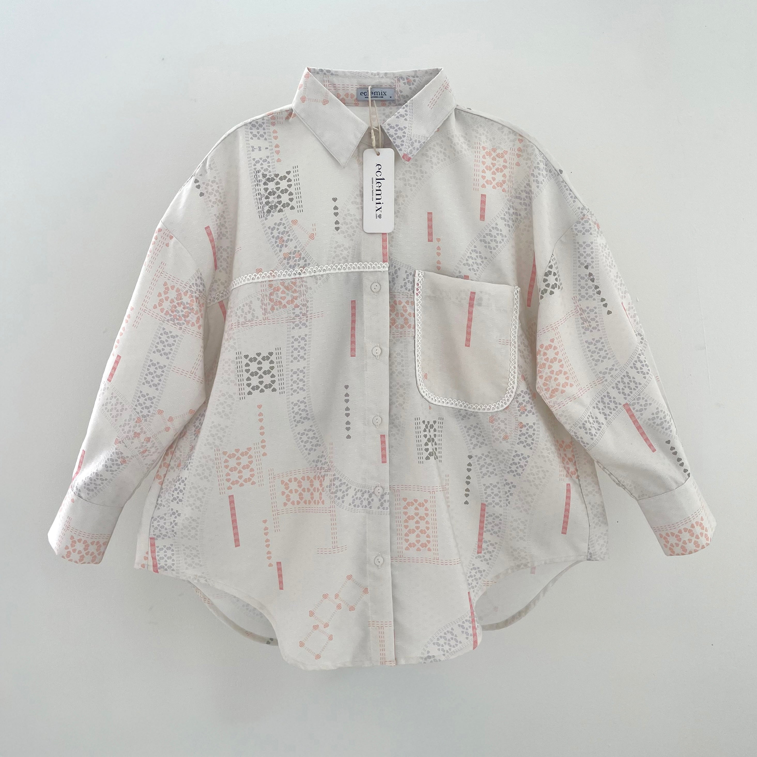 Eclemix Top Heeju | Atasan Wanita Kemeja Printing Kancing Depan Lengan Panjang | Kemeja Kerja Printing