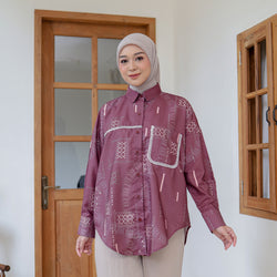 Image of Eclemix Top Heeju | Atasan Wanita Kemeja Printing Kancing Depan Lengan Panjang | Kemeja Kerja Printing