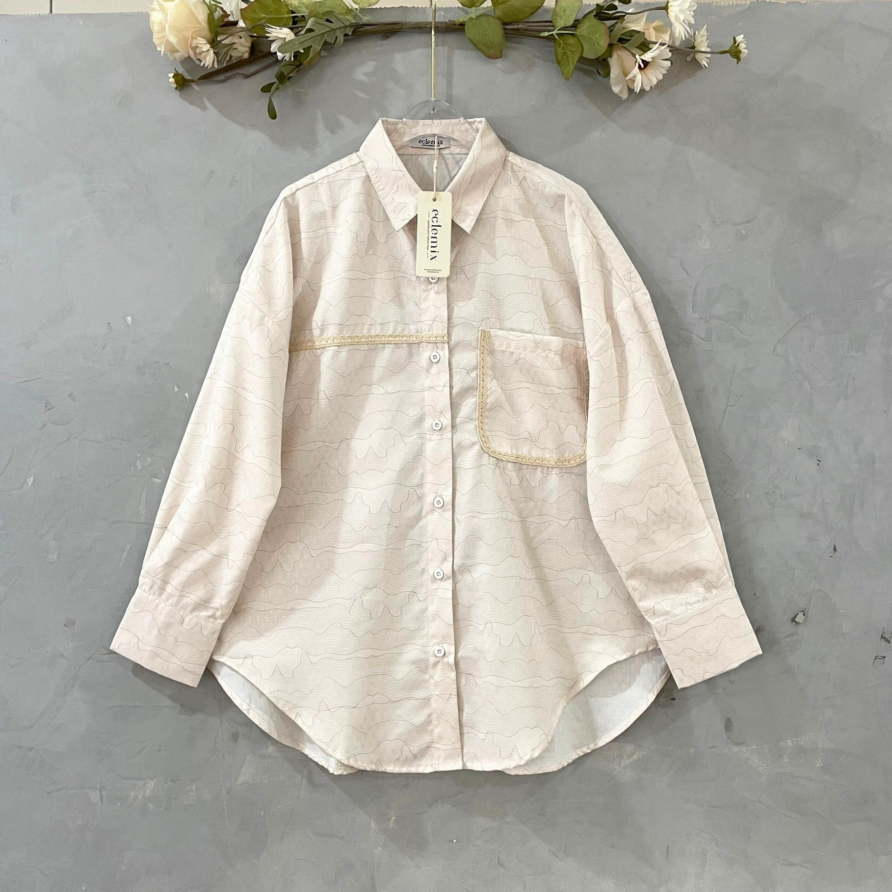 Image of Eclemix Top Heeju | Atasan Wanita Kemeja Printing Kancing Depan Lengan Panjang | Kemeja Kerja Printing