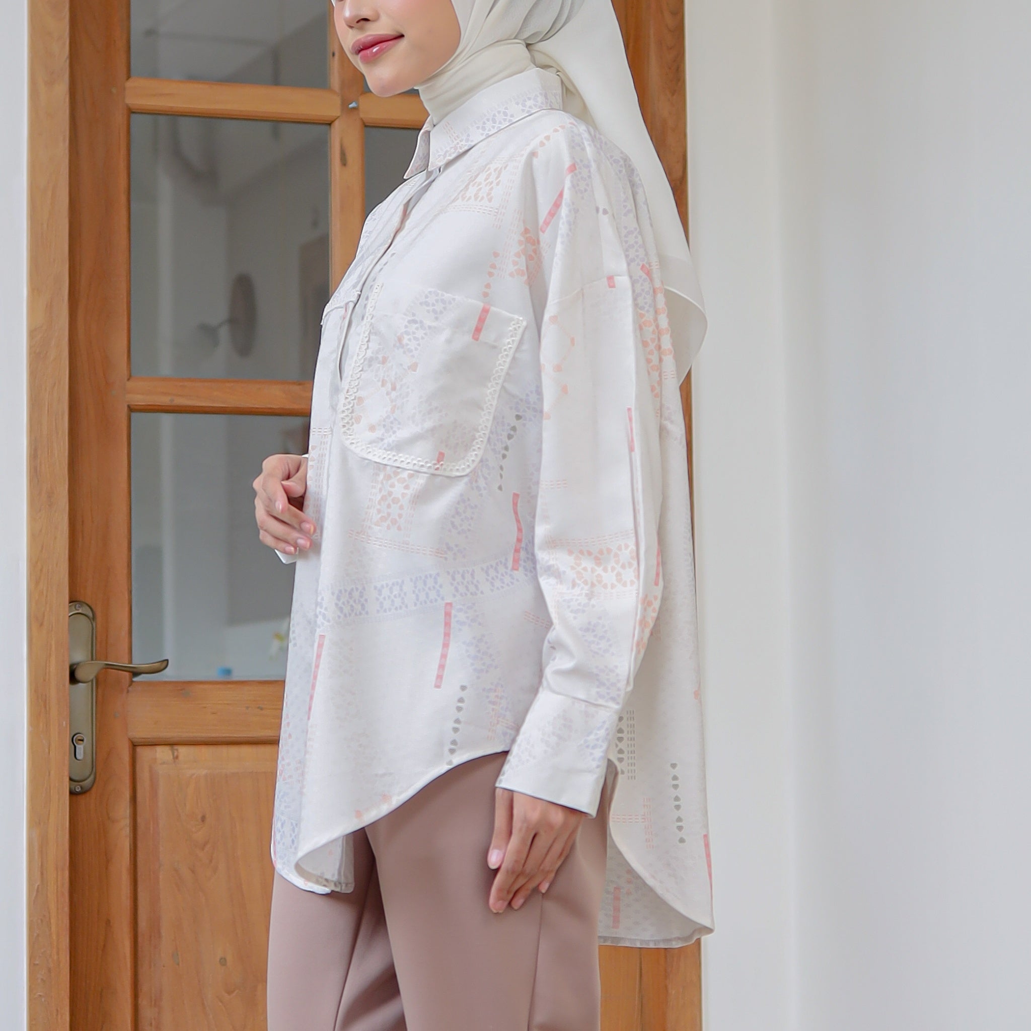 Eclemix Top Heeju | Atasan Wanita Kemeja Printing Kancing Depan Lengan Panjang | Kemeja Kerja Printing