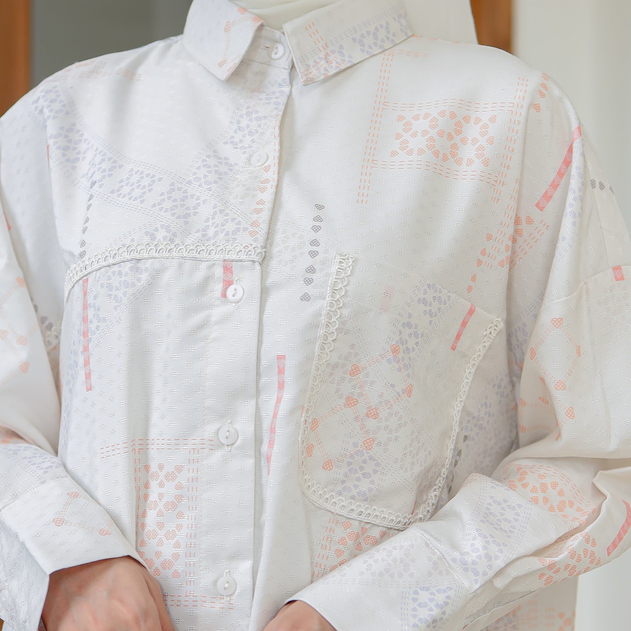 Eclemix Top Heeju | Atasan Wanita Kemeja Printing Kancing Depan Lengan Panjang | Kemeja Kerja Printing