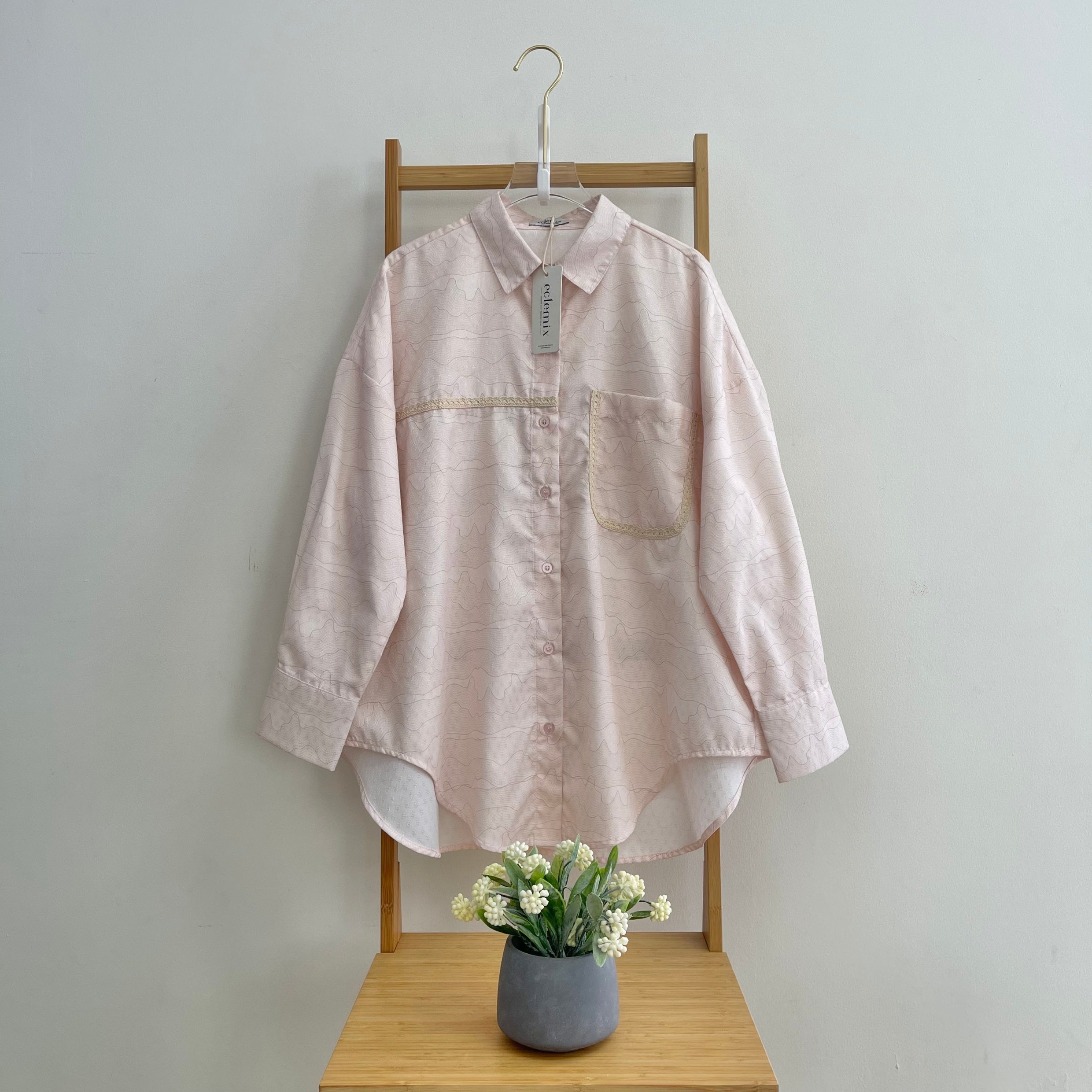 Eclemix Top Heeju | Atasan Wanita Kemeja Printing Kancing Depan Lengan Panjang | Kemeja Kerja Printing