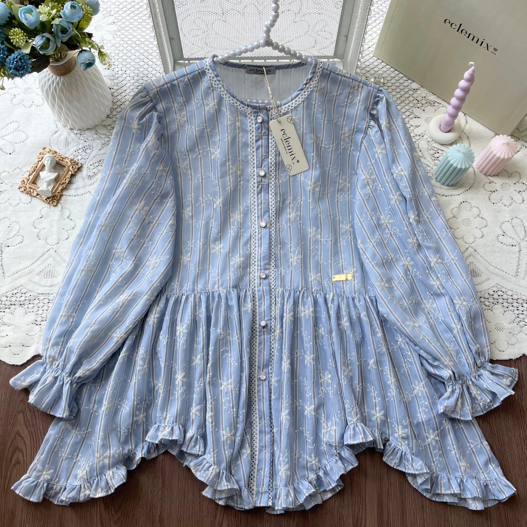 Eclemix Top Hyona | Atasan Wanita Blouse Ruffle Lengan Balon