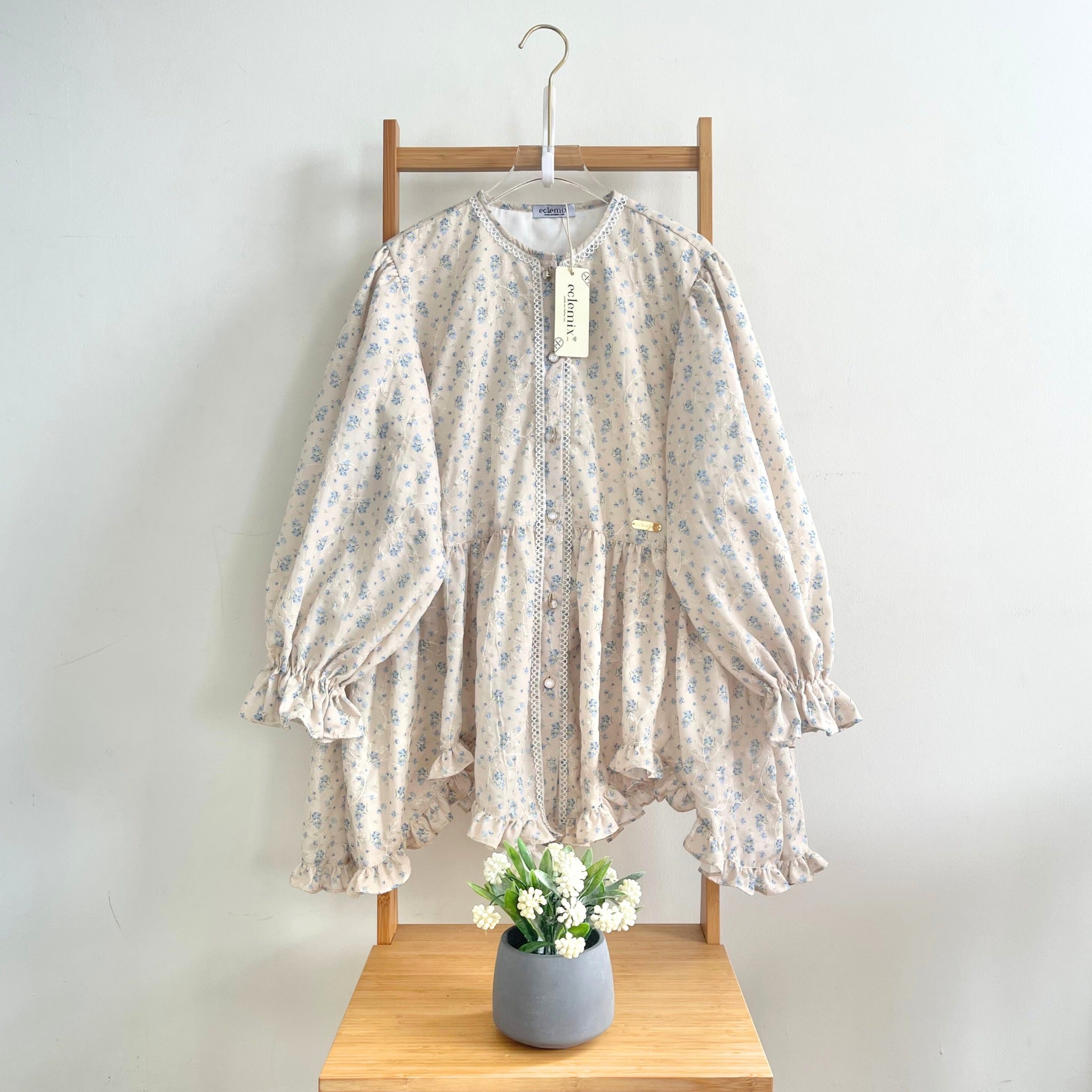 Eclemix Top Hyona | Atasan Wanita Blouse Ruffle Lengan Balon