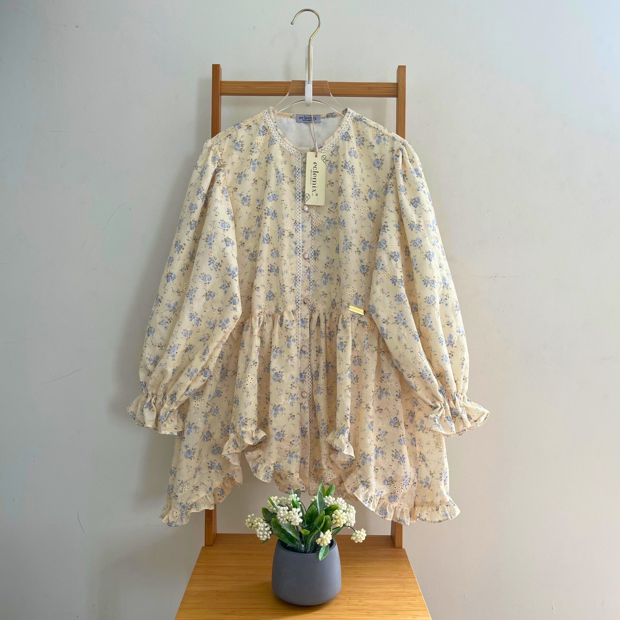 Eclemix Top Hyona | Atasan Wanita Blouse Ruffle Lengan Balon